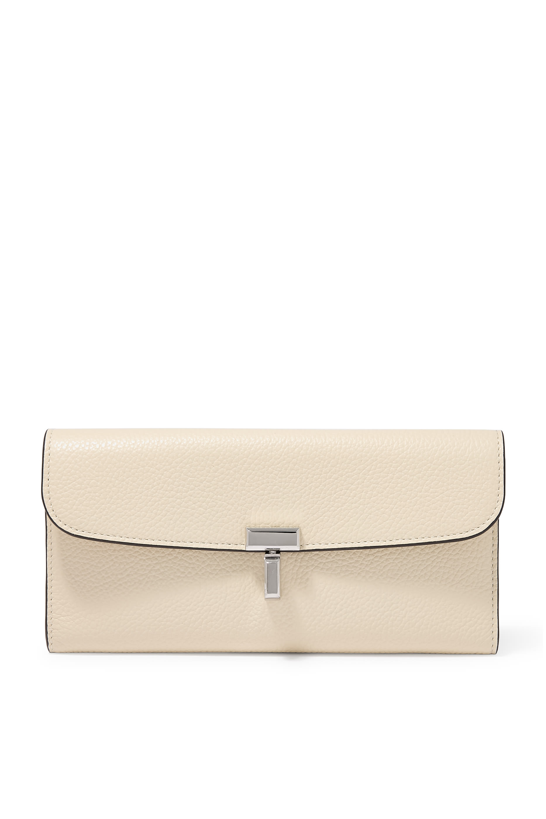 محفظة بقفل بتصميم حرف T جلد بارز الملمس