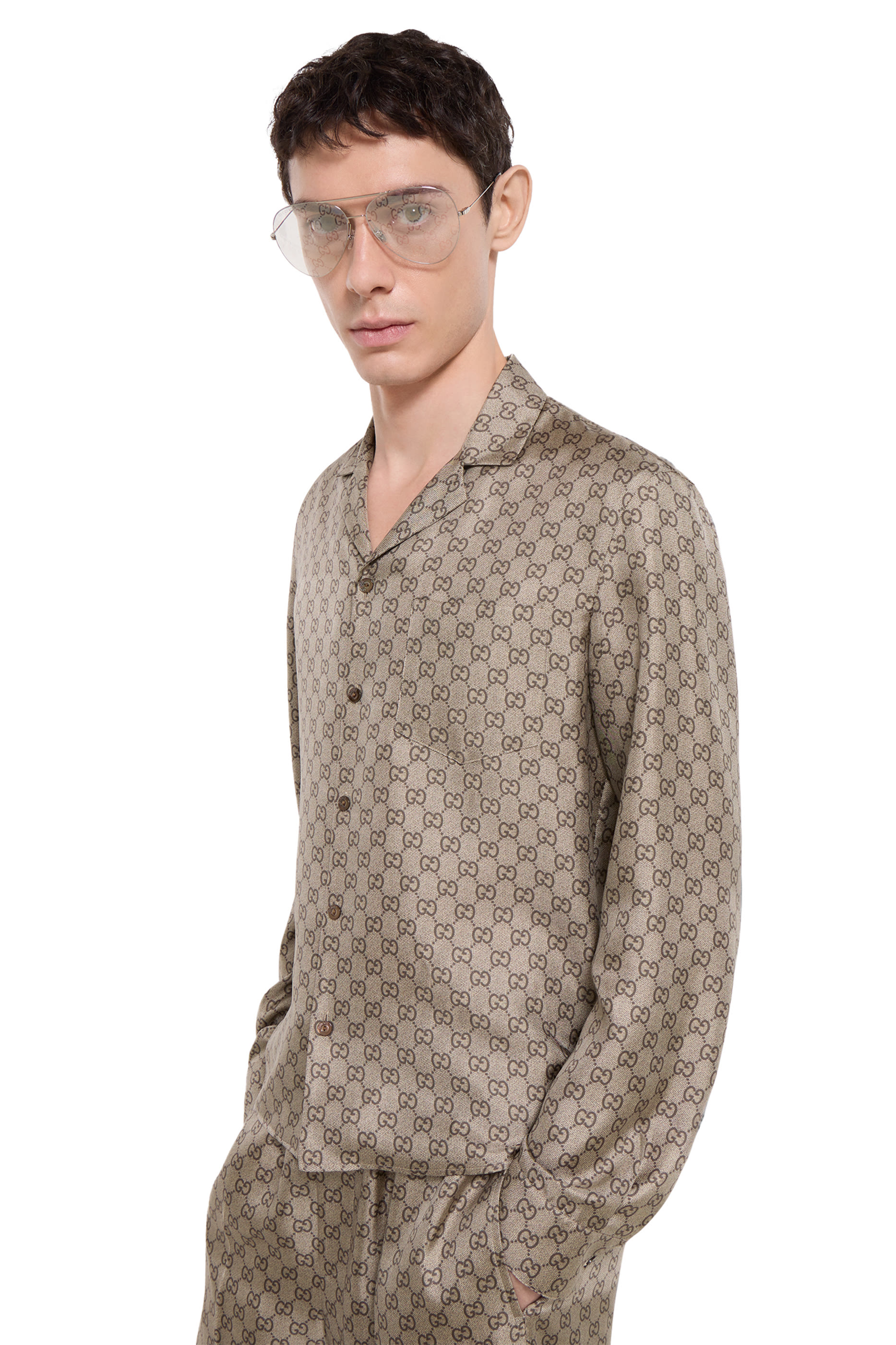 قميص بولينج مزين كليا بنقشة حرفي شعار الماركة