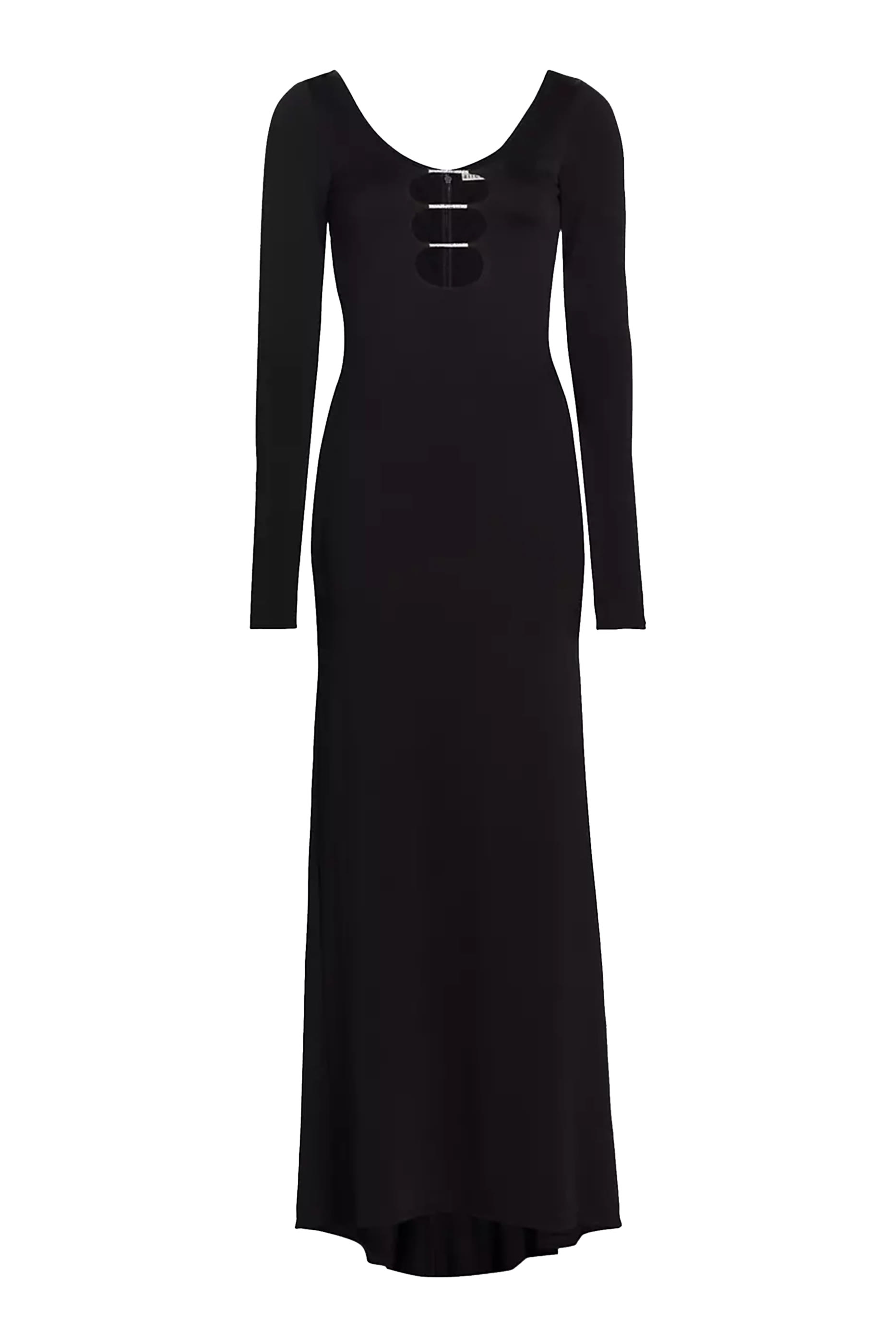 فستان كالينا طويل بياقة عميقة وفتحات