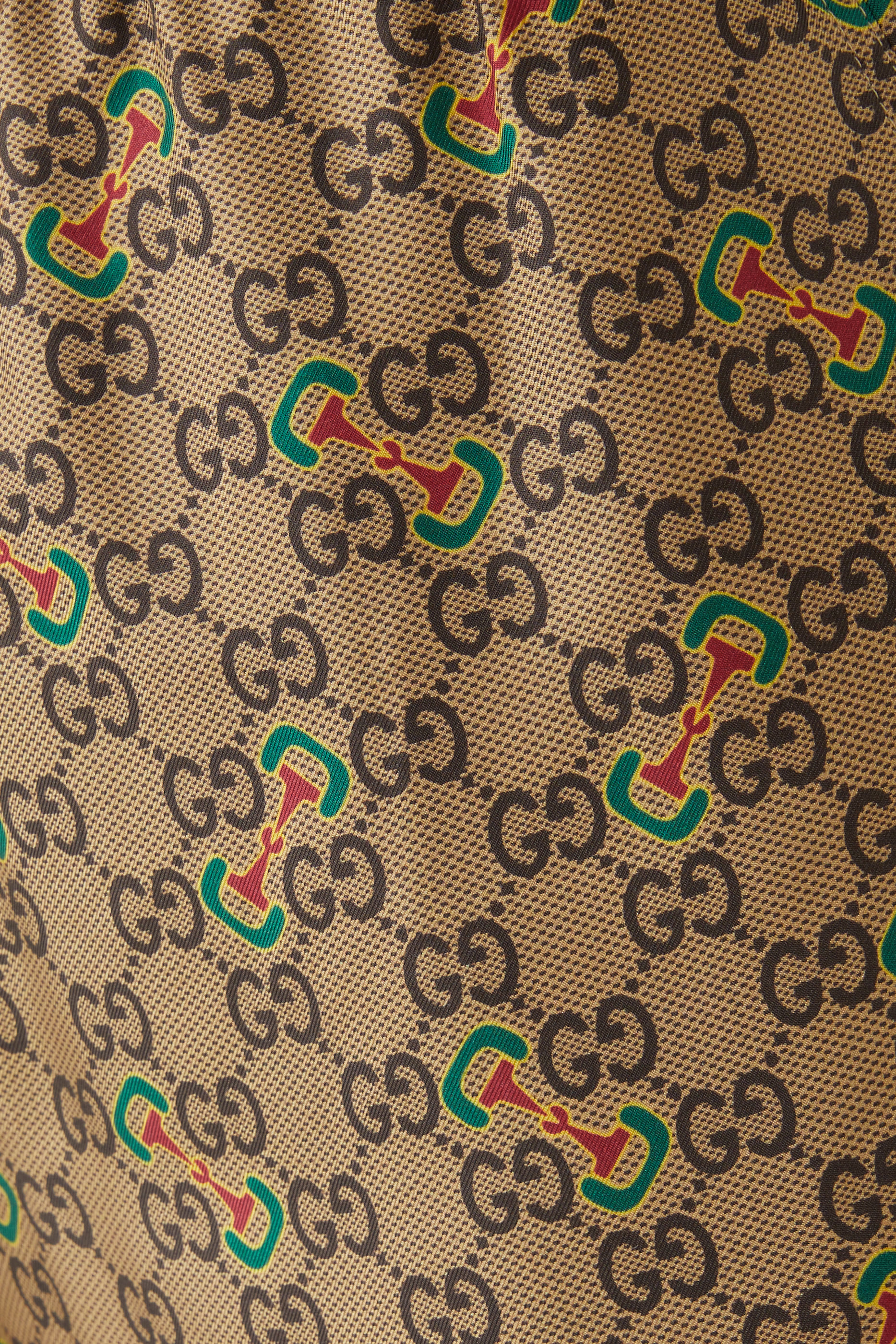 شورت بنقشة لجام الحصان وحرفي شعار الماركة حرير تويل