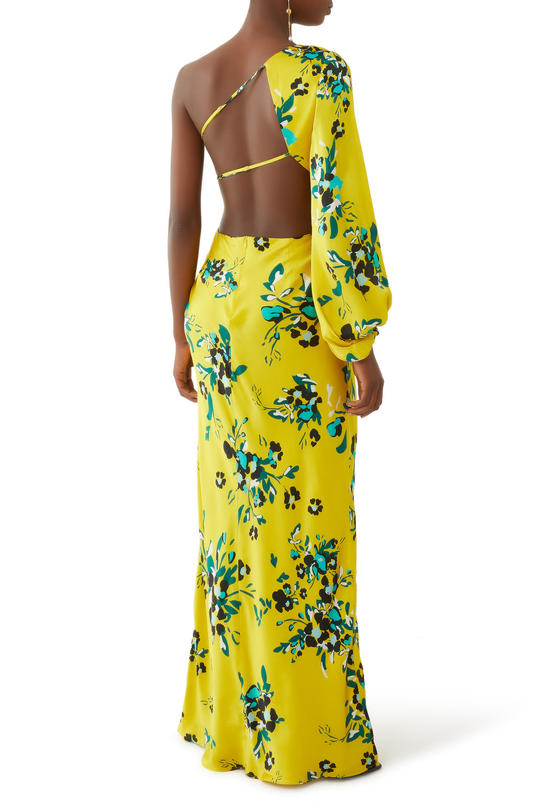 فستان روميلي طويل بكتف واحد وظهر مفتوح حرير