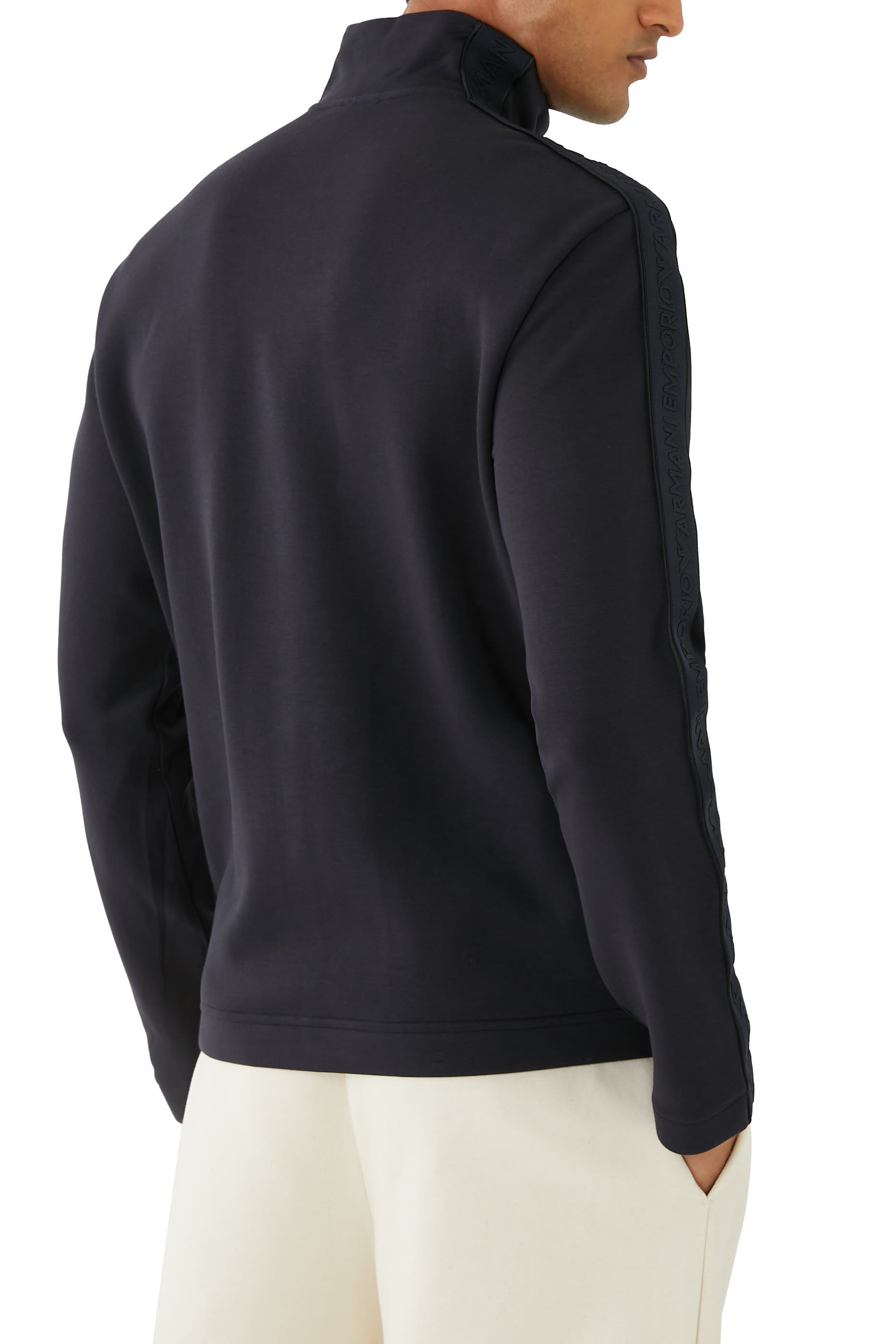 سويت شيرت بسحّاب وشريط شعار الماركة جيرسيه مزدوج