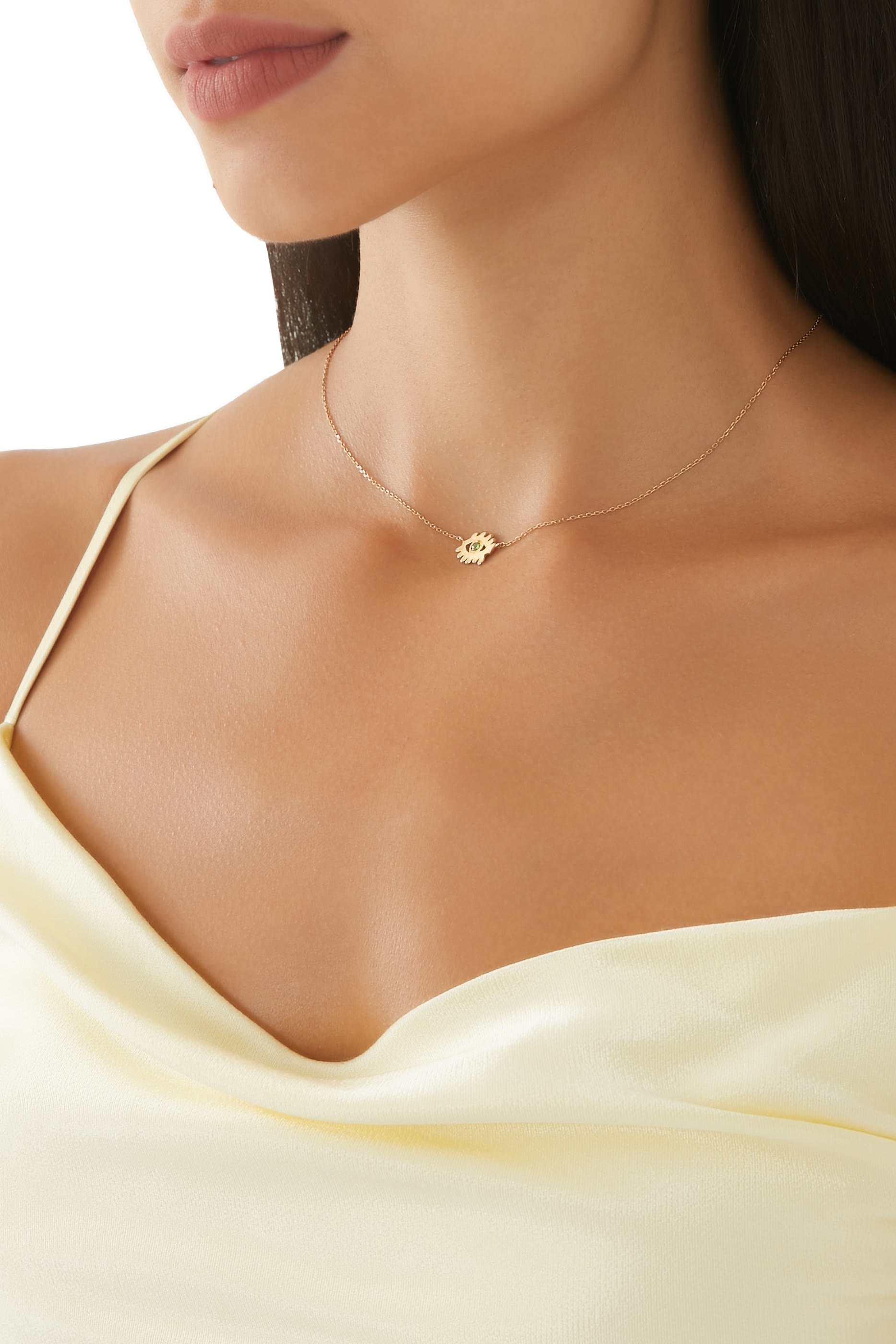 قلادة بحلية عين حسود مرصعة بحجر تورمالين ذهب أصفر عيار 18