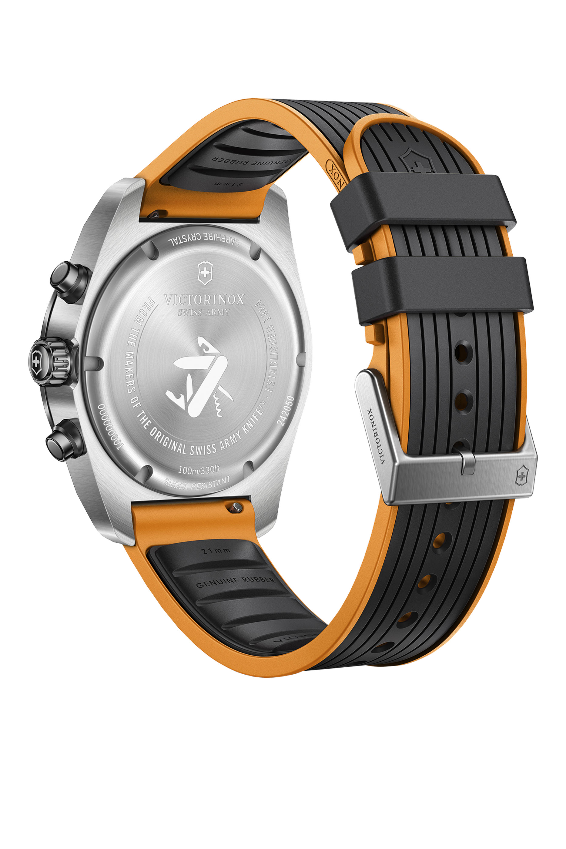 ساعة كرونوغراف سويس ارمي، ستانلس ستيل ومطاط