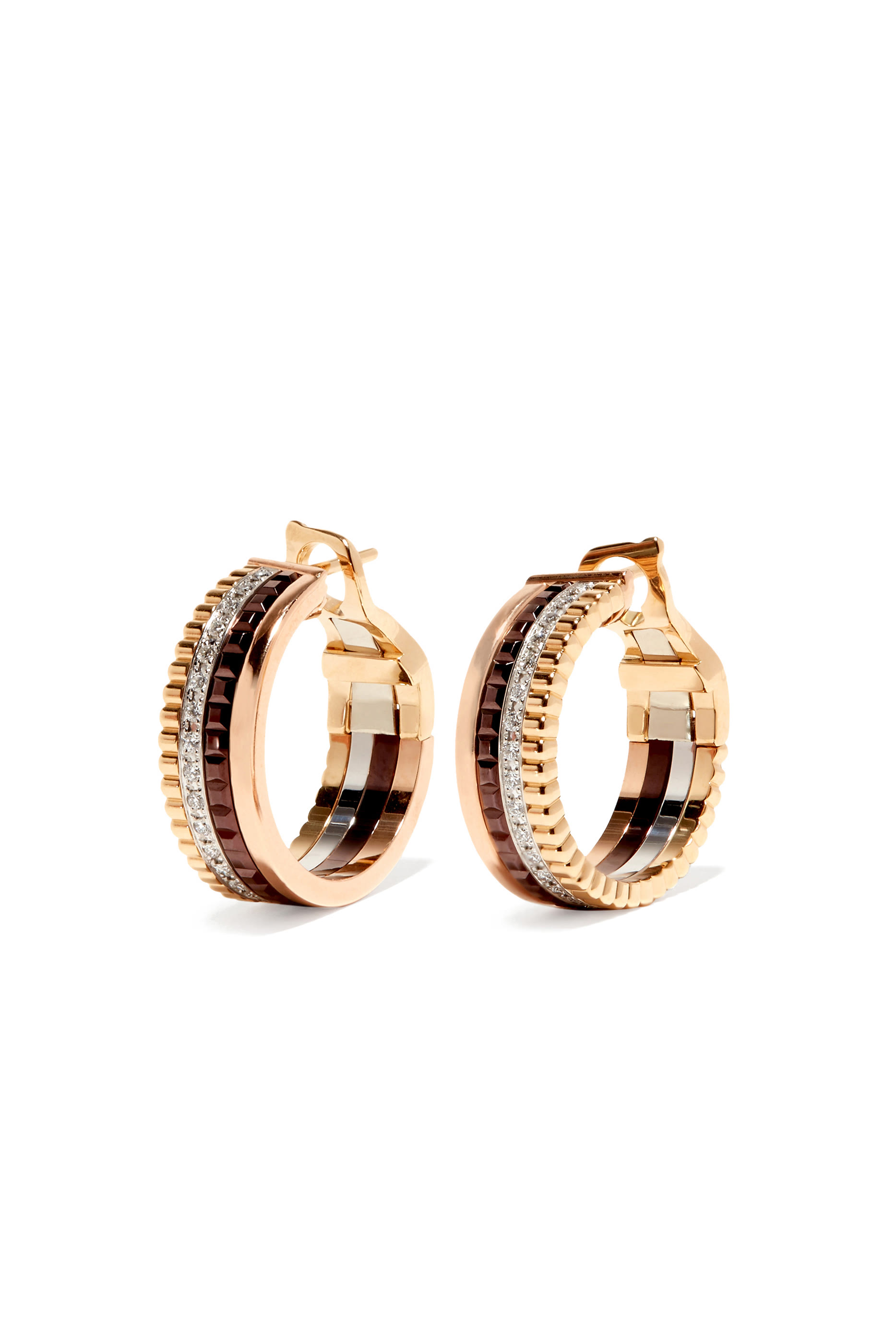 Quatre Classique Hoop Earrings, 18k Mixed Gold & Diamonds