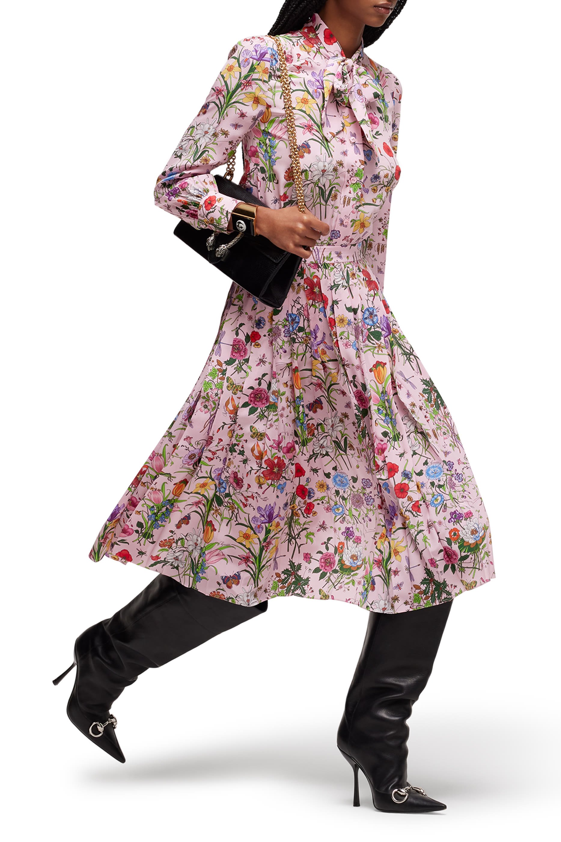 فستان بتصميم قميص بطبعات حرير