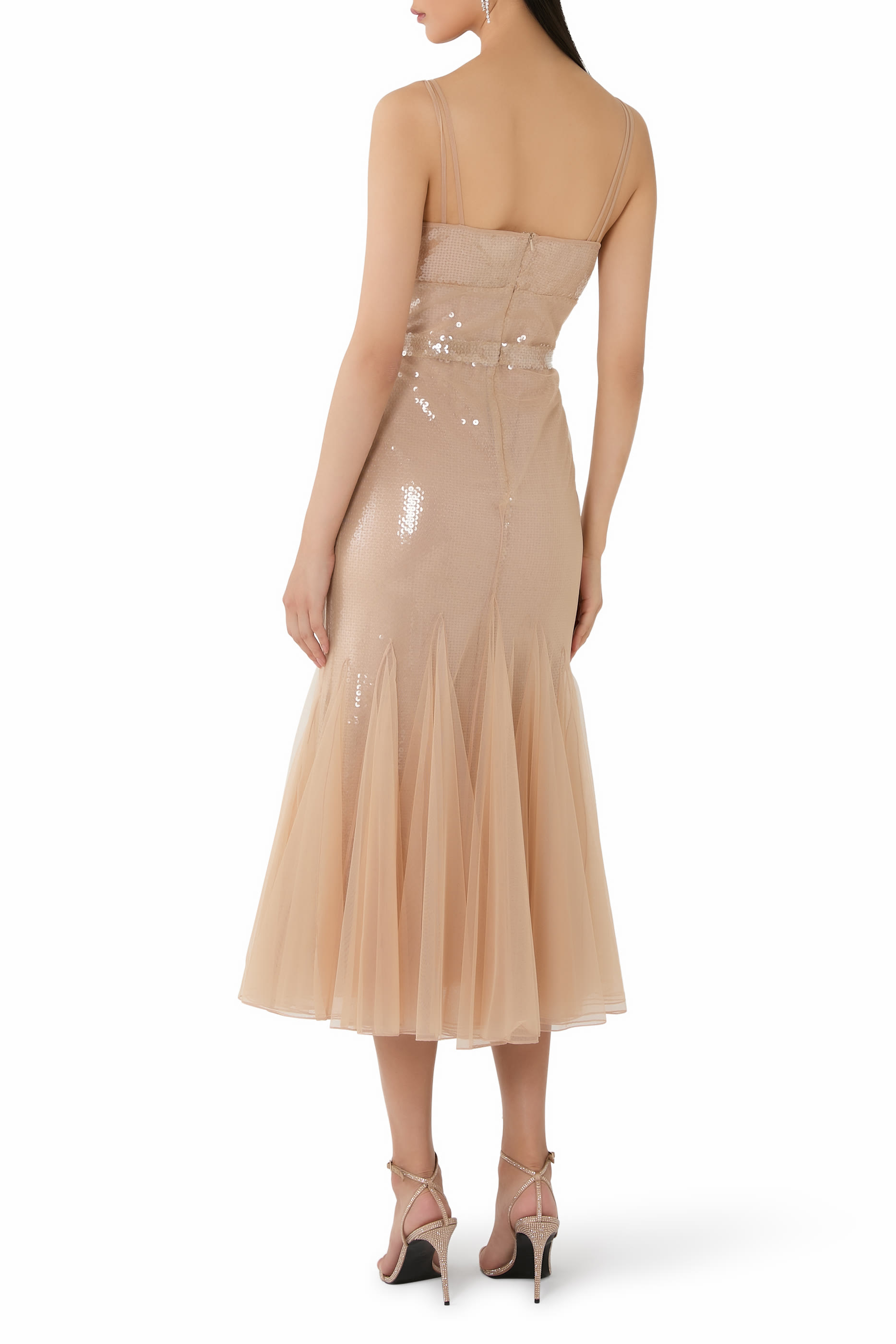 فستان كامي متوسط الطول تول وترتر