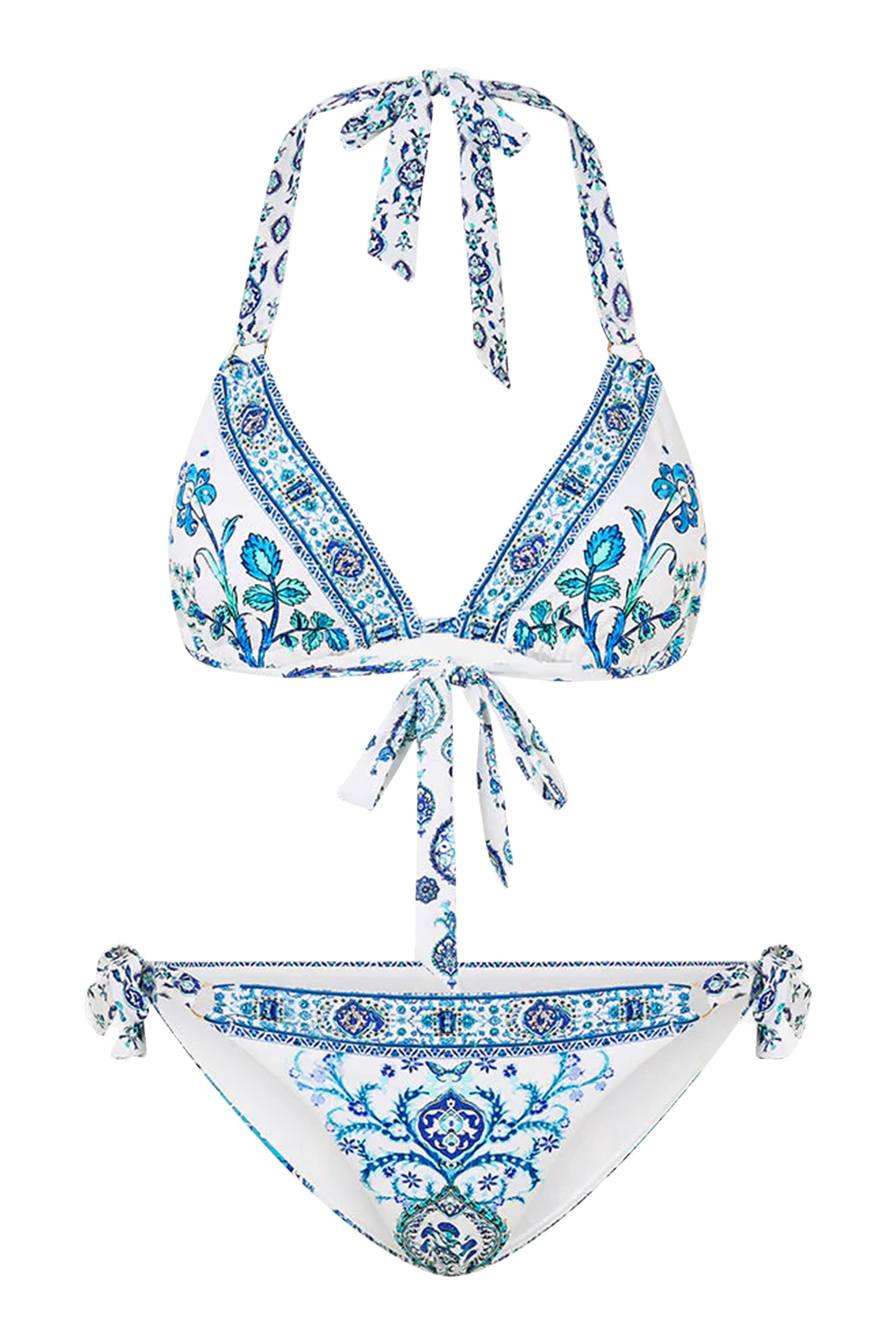 طقم بيكيني بقوالب مثلثة وأربطة جانبية وحلقات