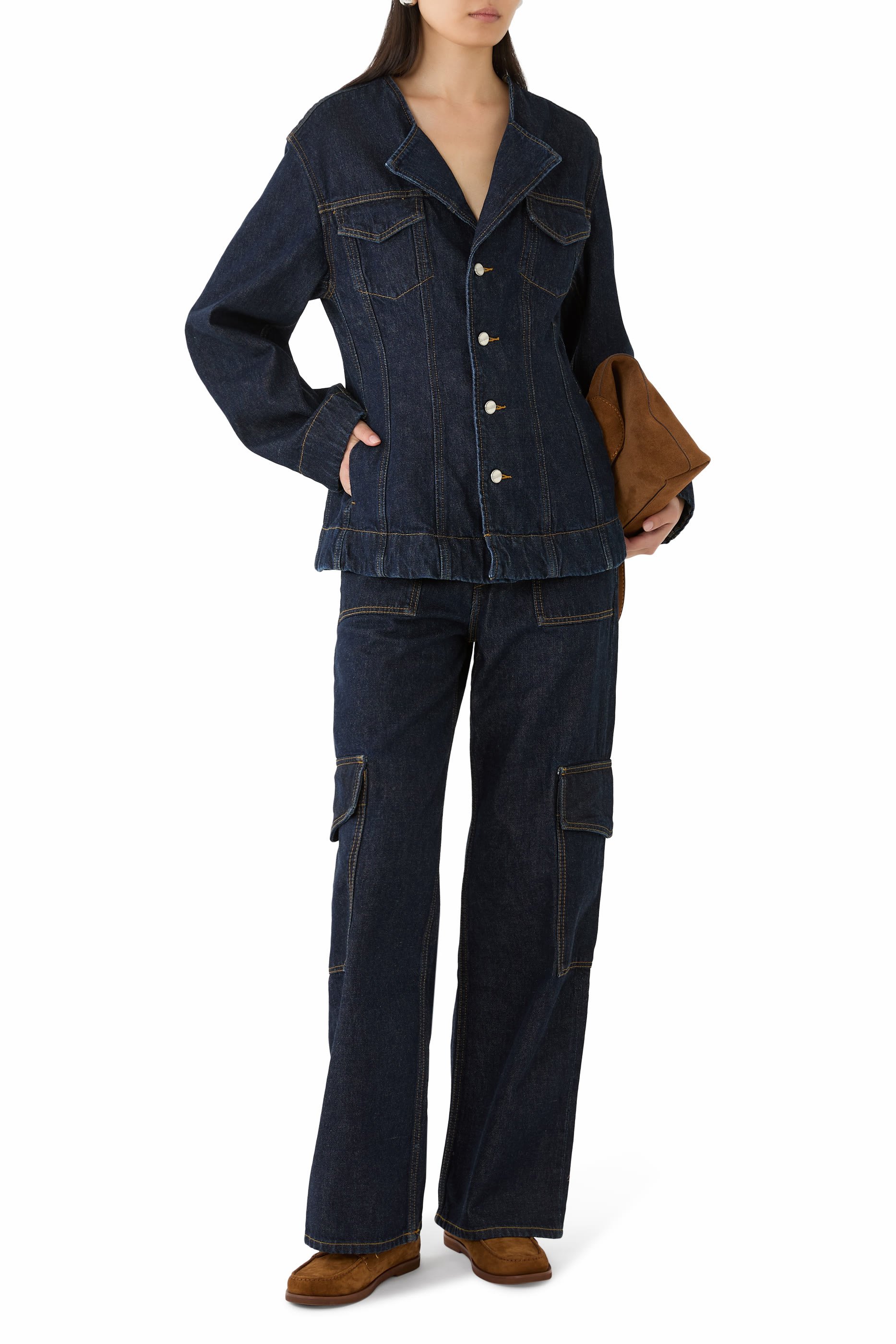 بليزر بياقة V دنيم