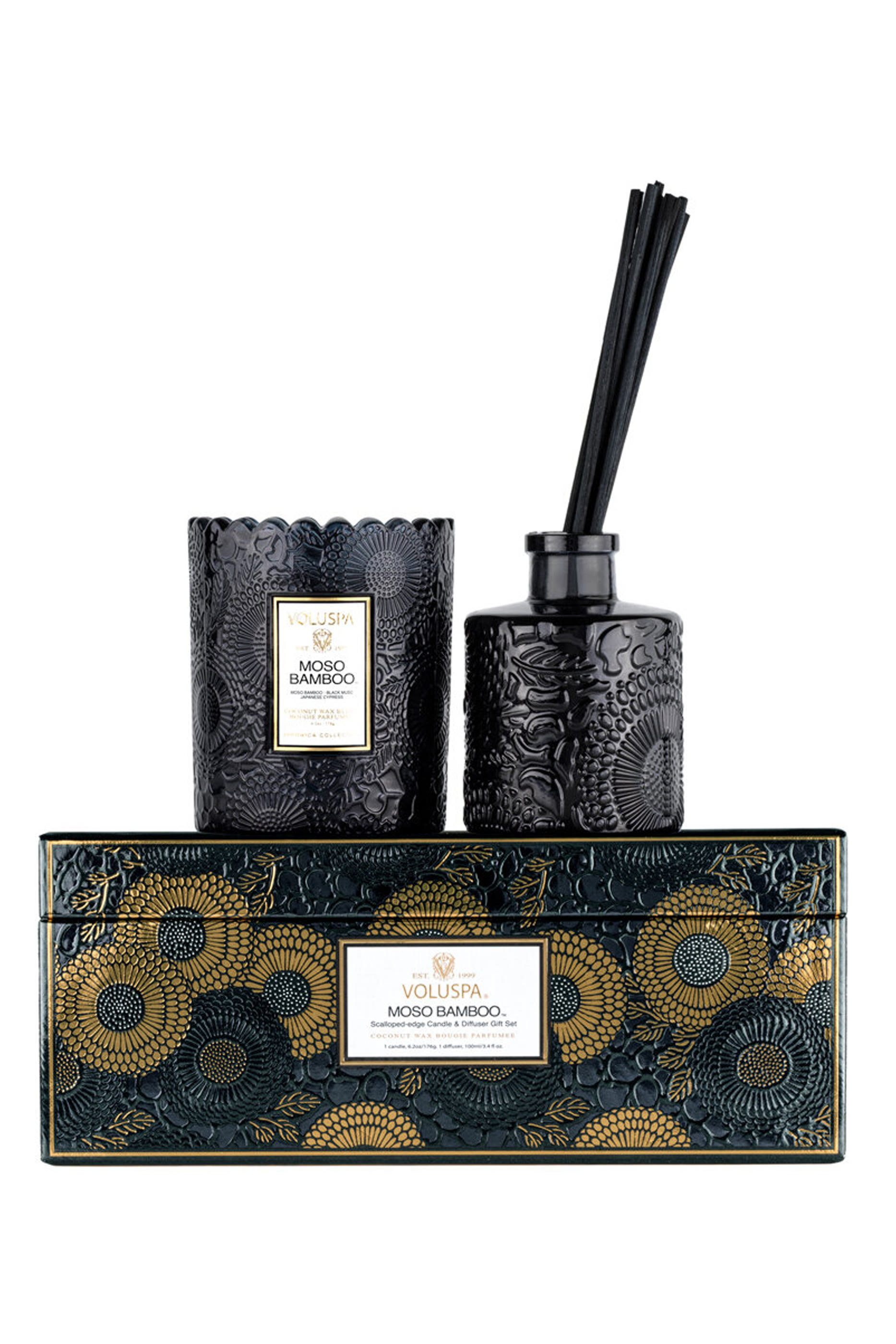 مجموعة هدايا شمعة موسو بوعاء بحواف صدفية وموزع العطر