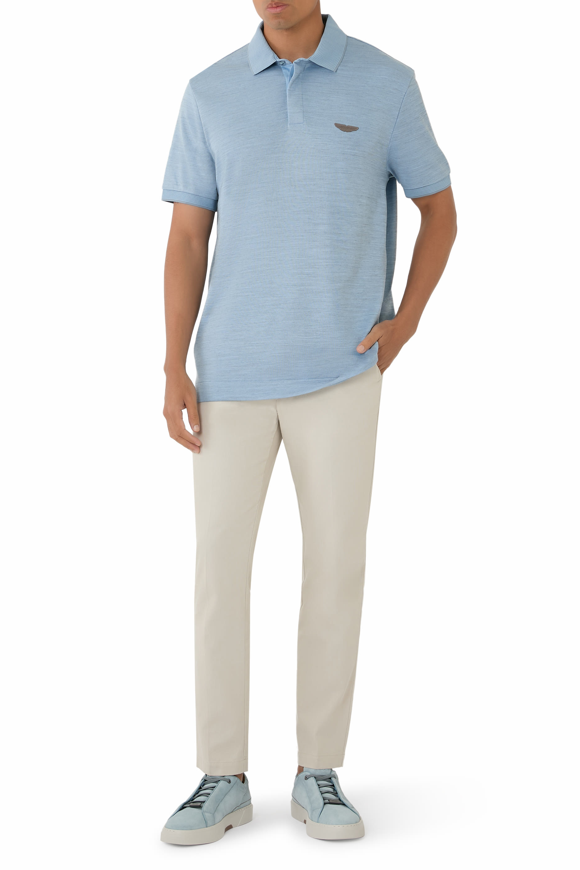 قميص بولو بقصة عادية قطن وصوف بيكيه