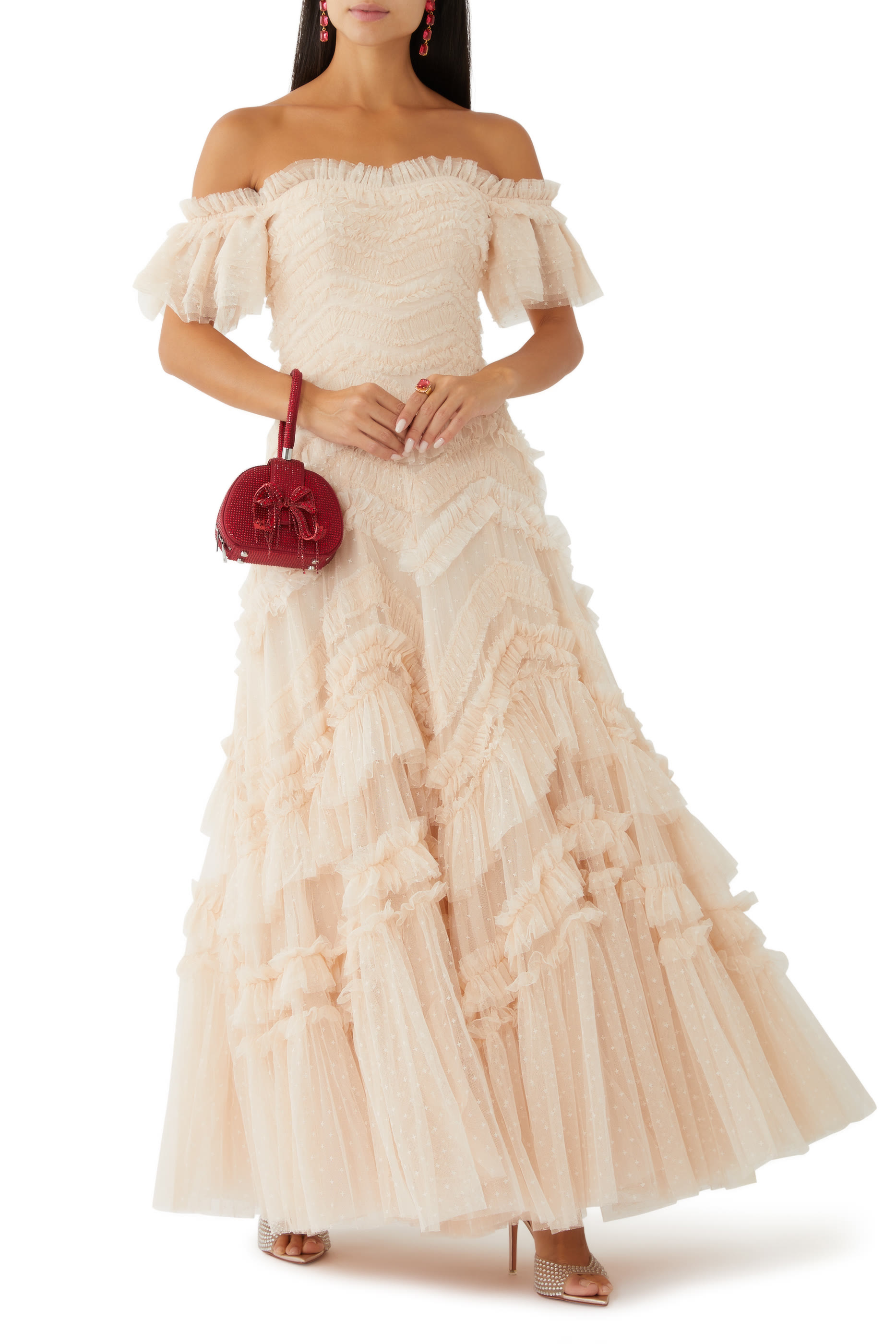 فستان سهرة إيليا بأكتاف متساقطة