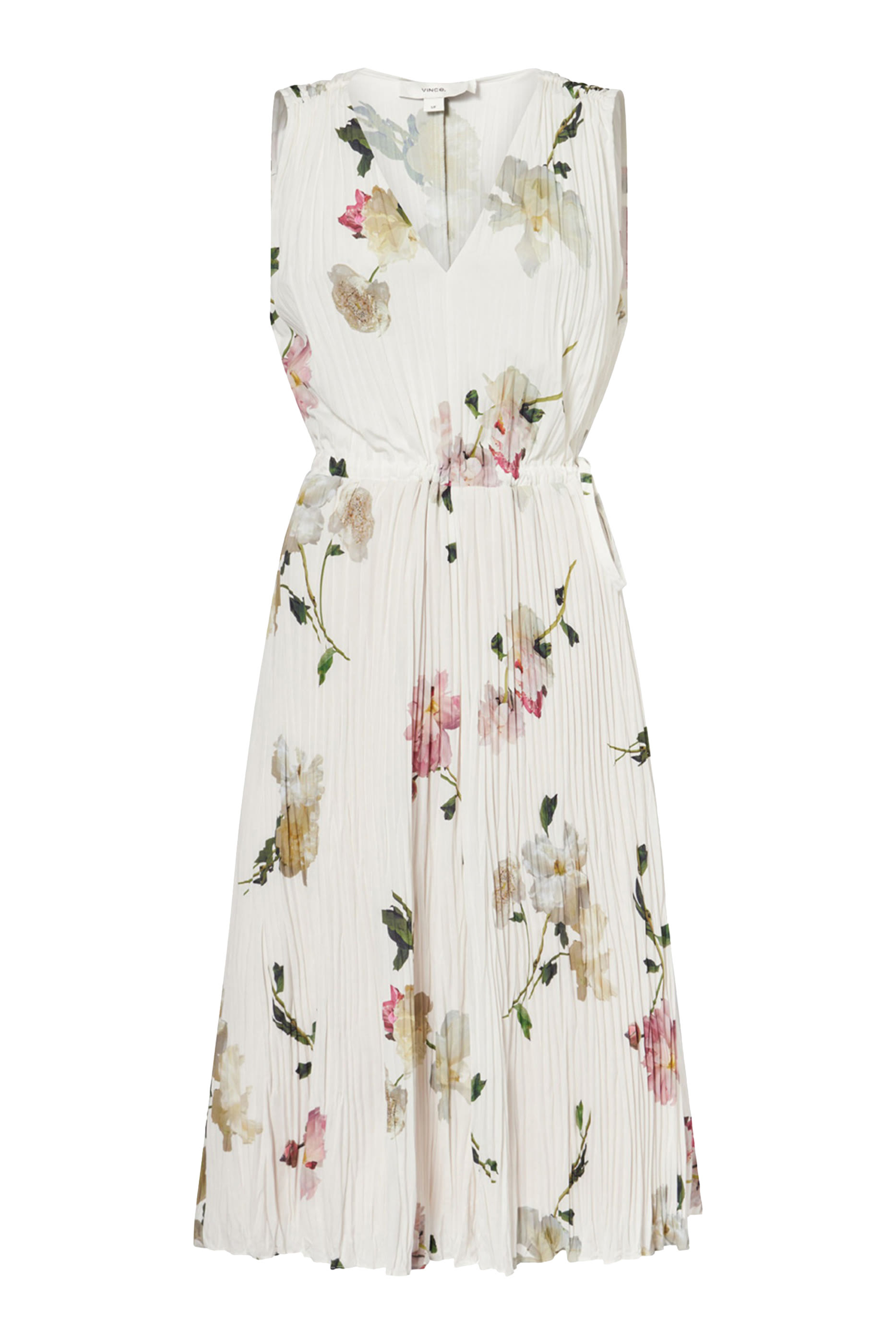 فستان بياقة V  وطيات مزين بطبعة فاونيا ذابلة