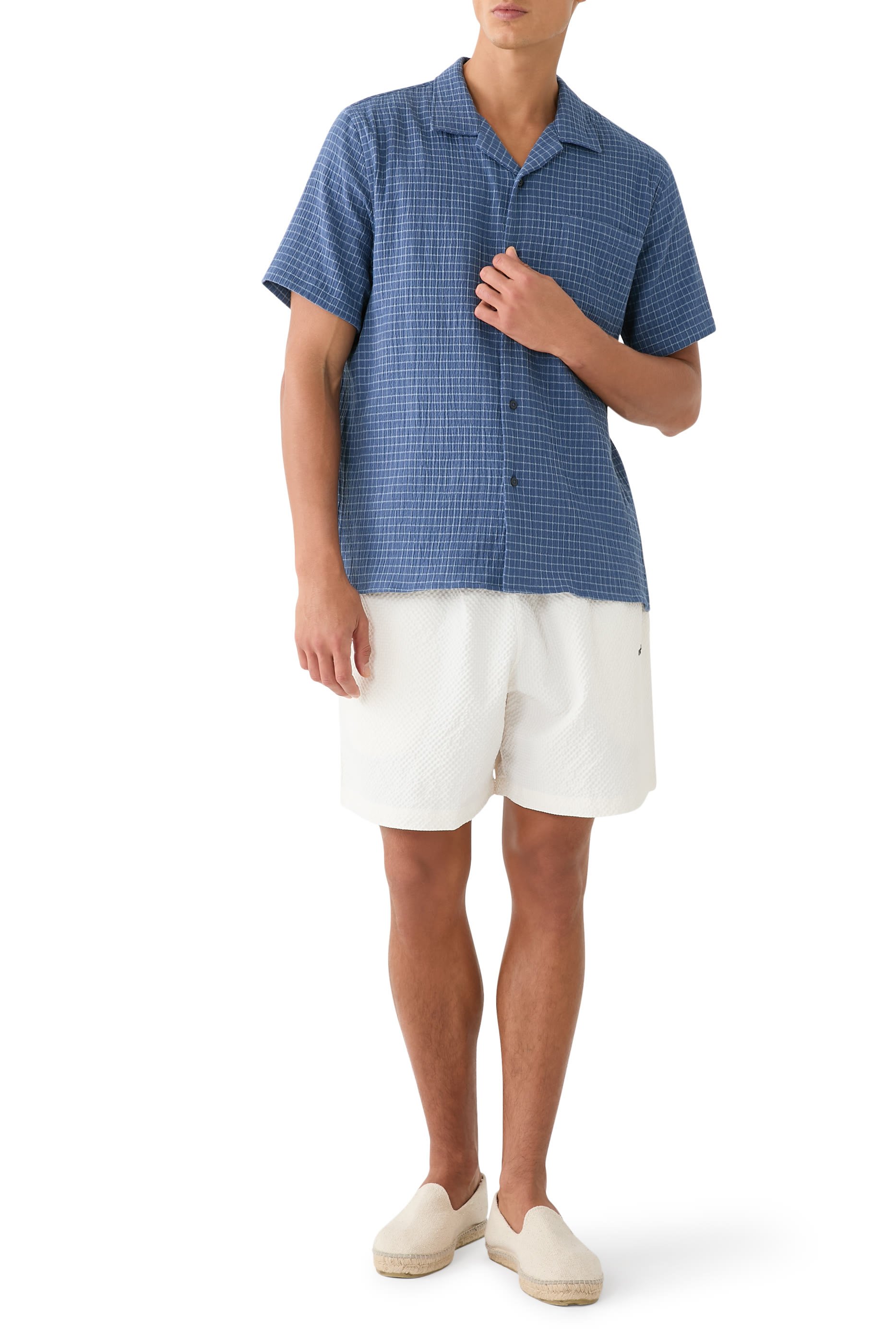 قميص بروفينس بتصميم بوجهين ونقشة مربعات مع أزرار أمامية قطن ايطالي