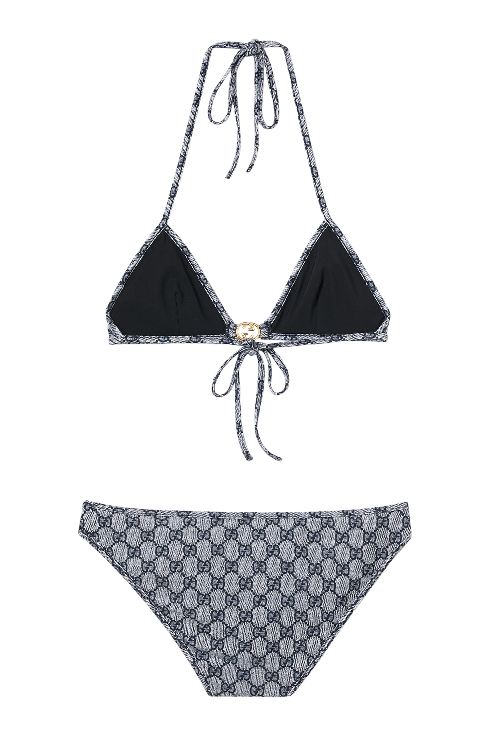 طقم بيكيني جيرسيه مطاطي بنقشة حرفي شعار الماركة