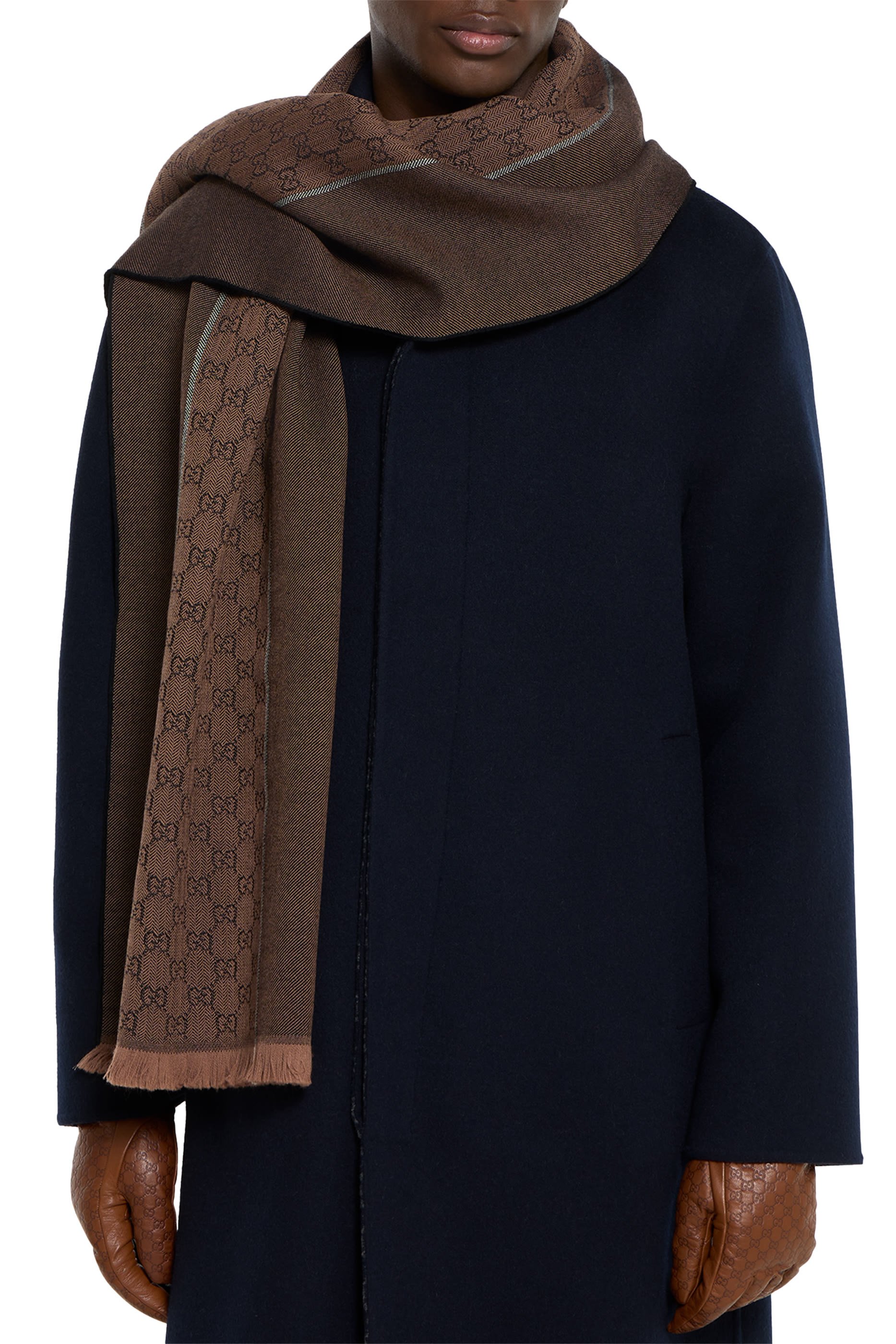 وشاح صوف جاكار بنقشة حرفي شعار الماركة