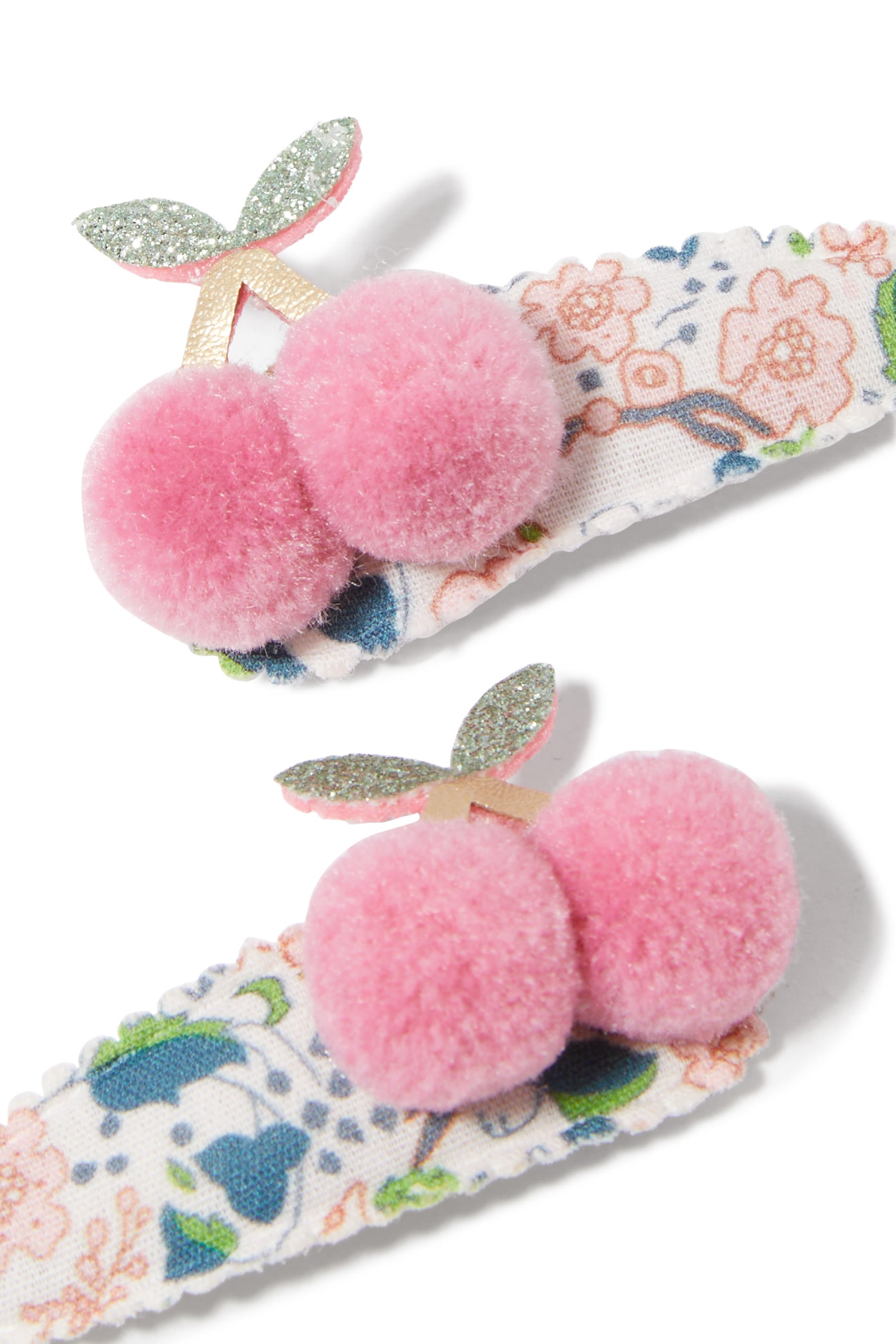 مشابك مزينة بنقشة زهور بكرات بوم بوم بتصميم كرز للأطفال