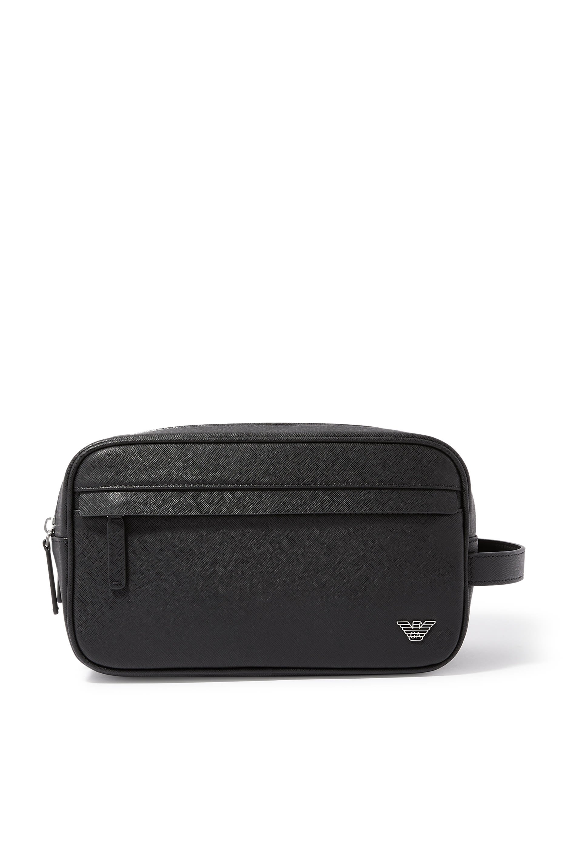 حقيبة مستحضرات العناية الشخصية بسحّاب وشعار الماركة جلد