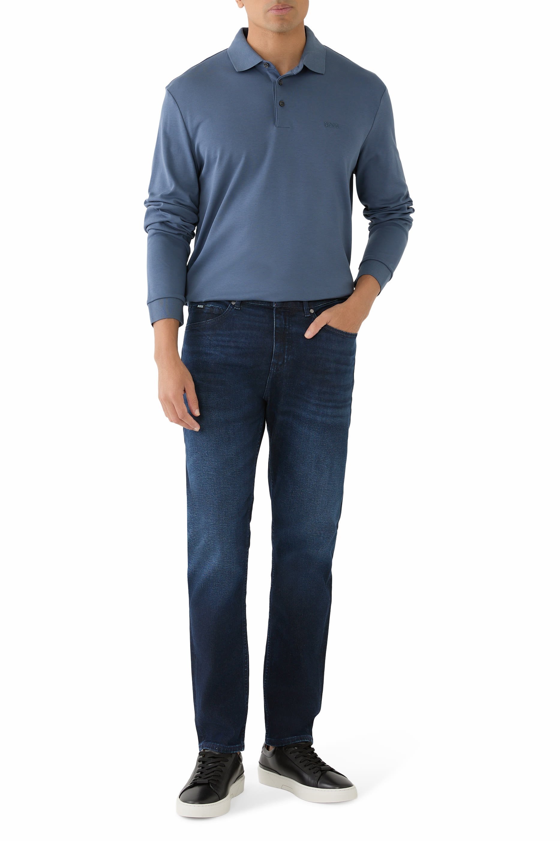 قميص بولو بأكمام طويلة بشعار الماركة