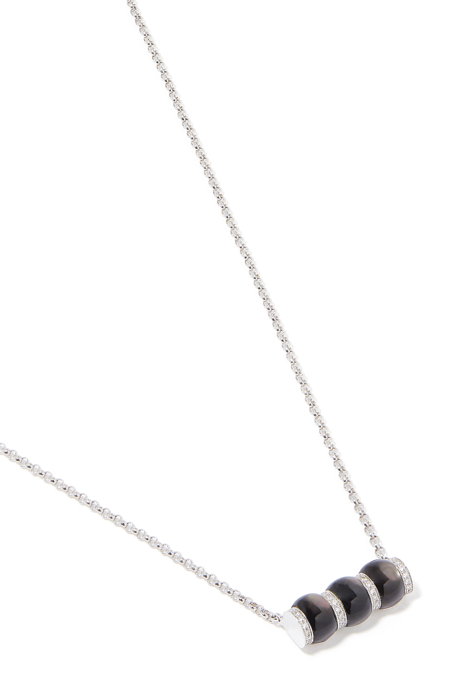 قلادة سيريث مرصعة بماس وعرق لؤلؤ أسود ذهب أبيض عيار 18