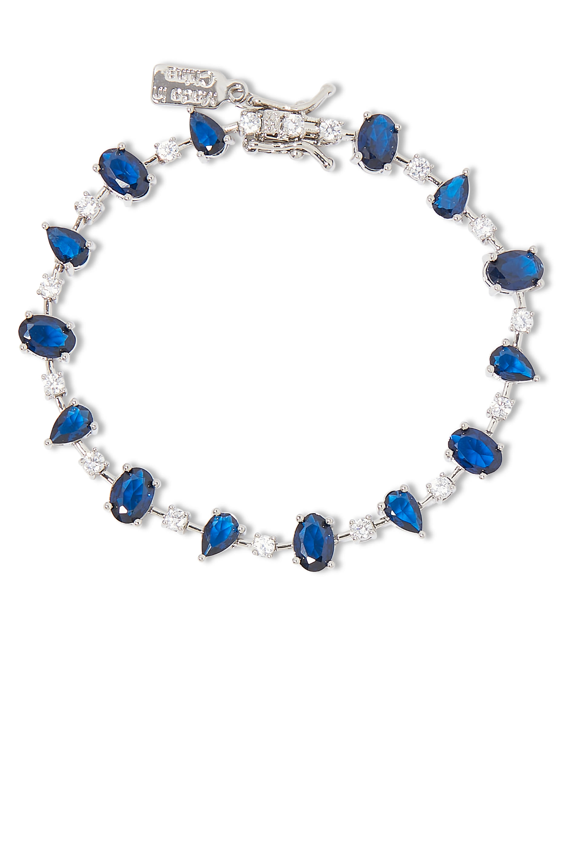 سوار مرصع بأحجار زركونيا مكعبة بأشكال مختلفة، نحاس مطلي بالروديوم