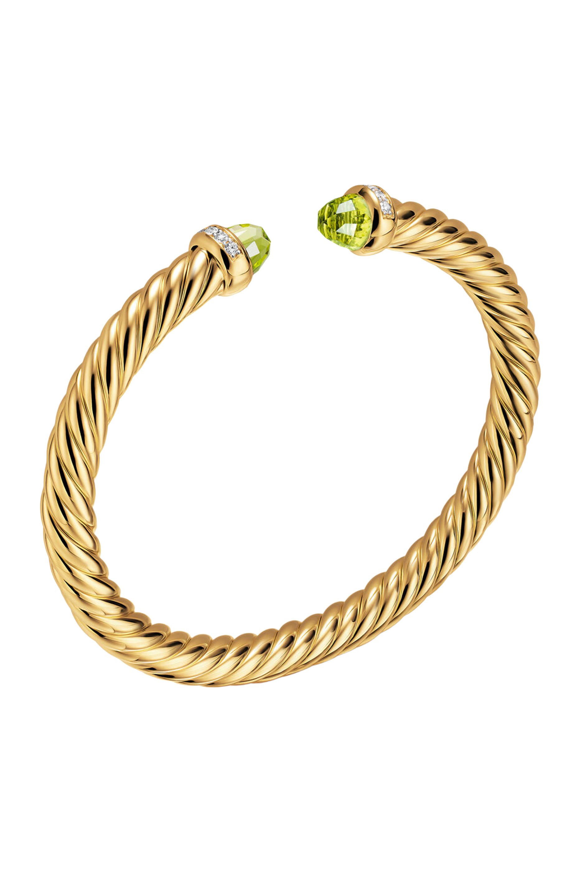 سوار كابل سبيرا بتصميم مرن مزين بالزبرجد والماس، ذهب أصفر عيار 18