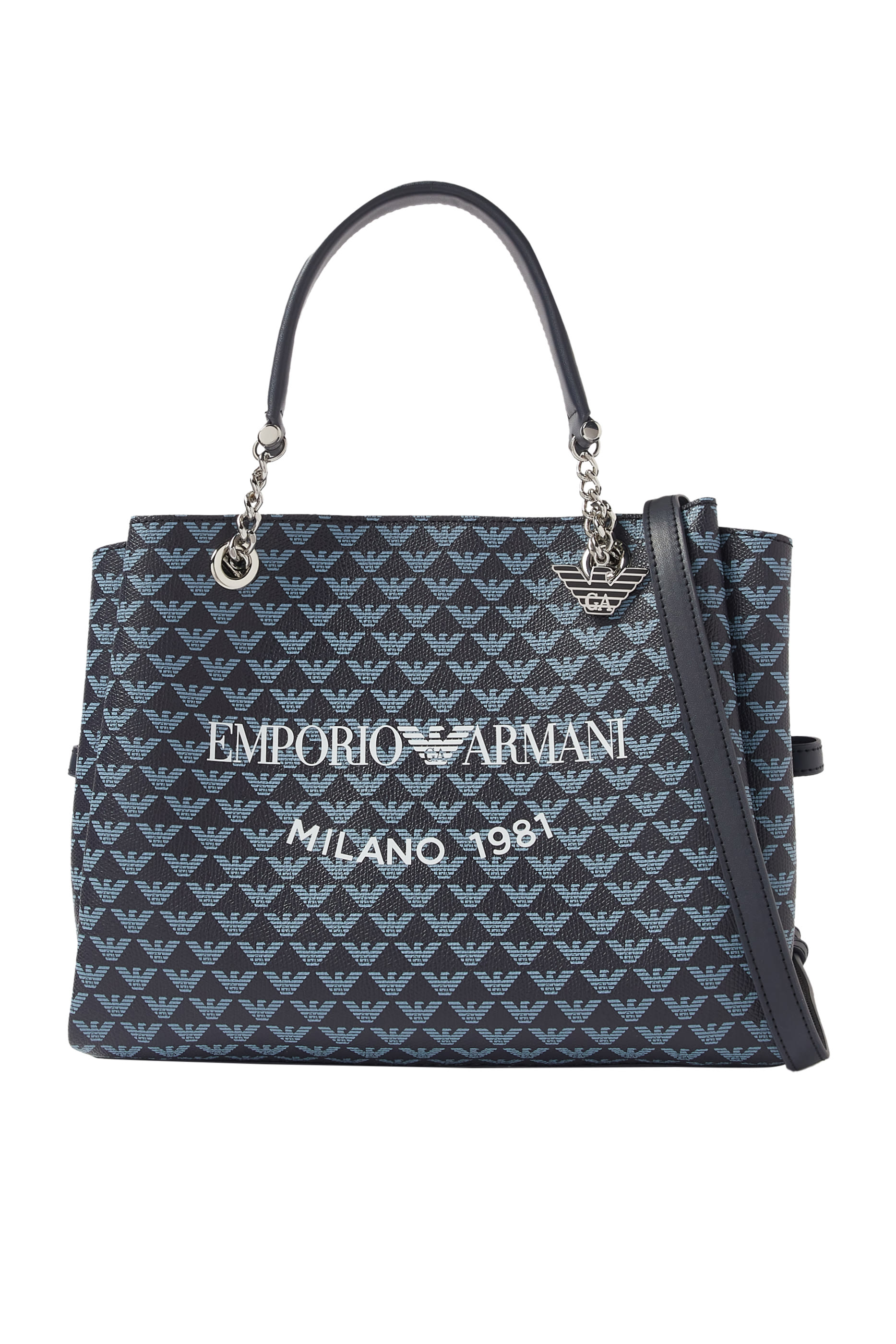 حقيبة يد مزينة كليا بنقشة شعار الماركة وحلية النسر