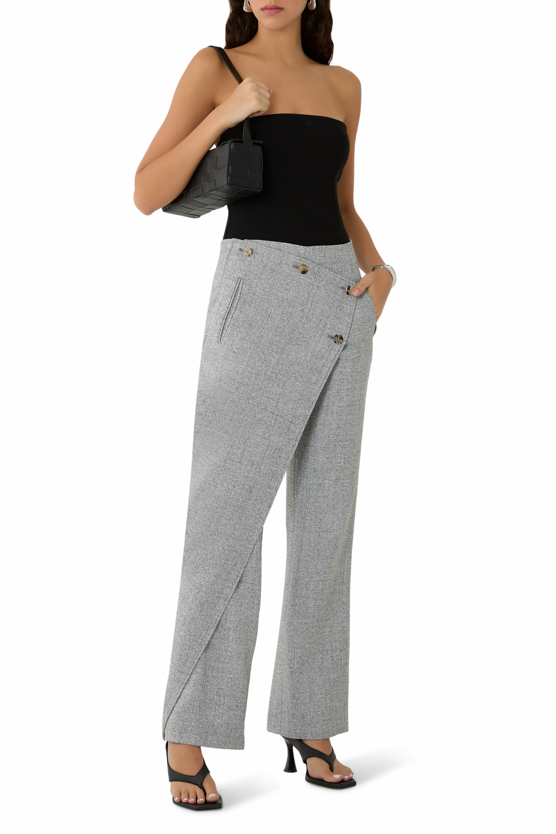 بنطال بجزء مائل صوف بارز الملمس