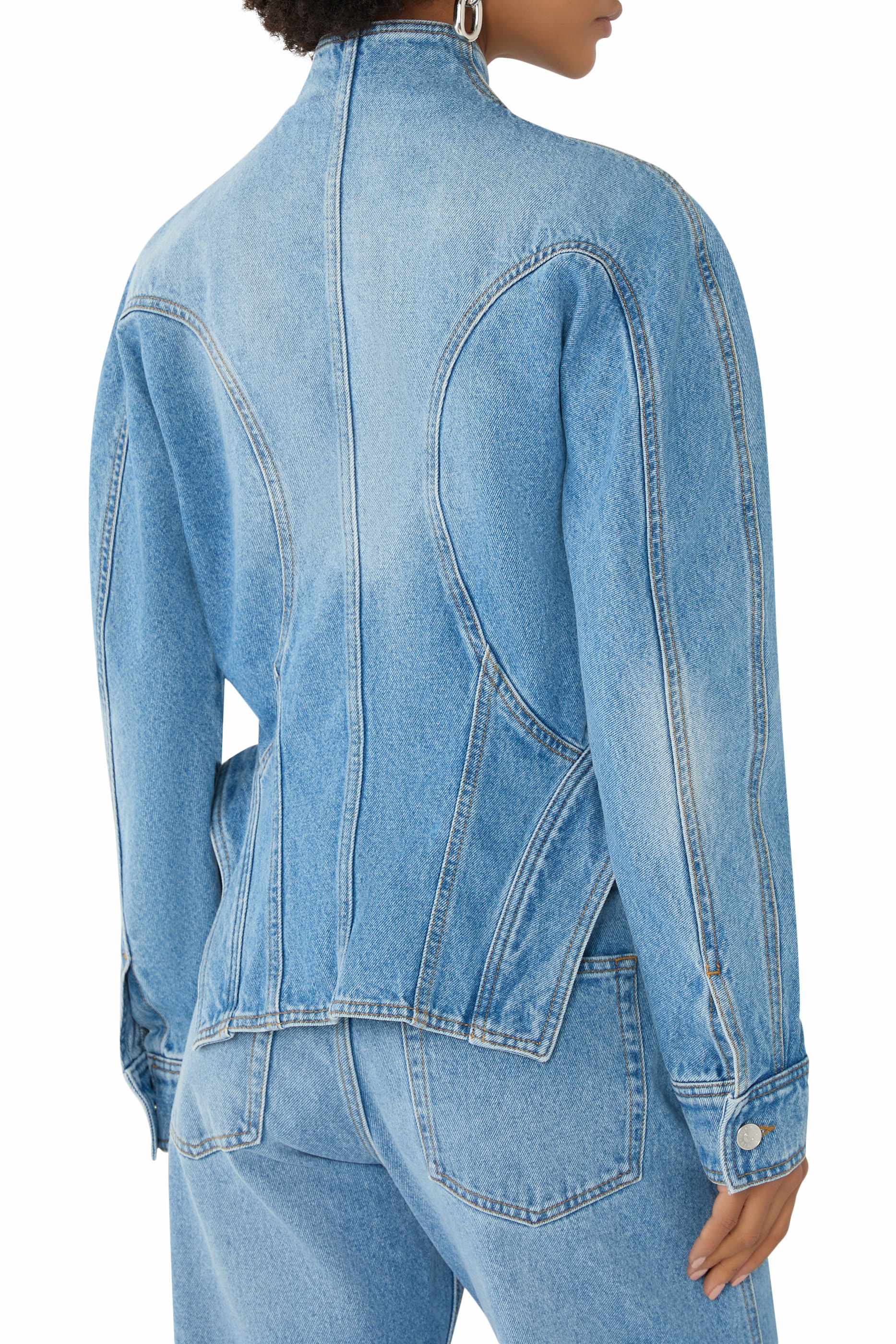 Cinched Button-Fastening Denim Jacket