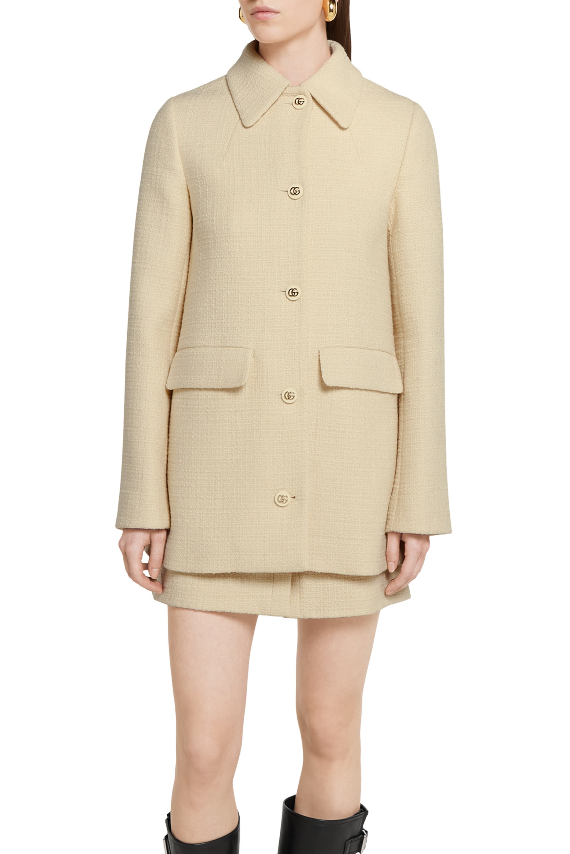 معطف صوف تويد بارز الملمس