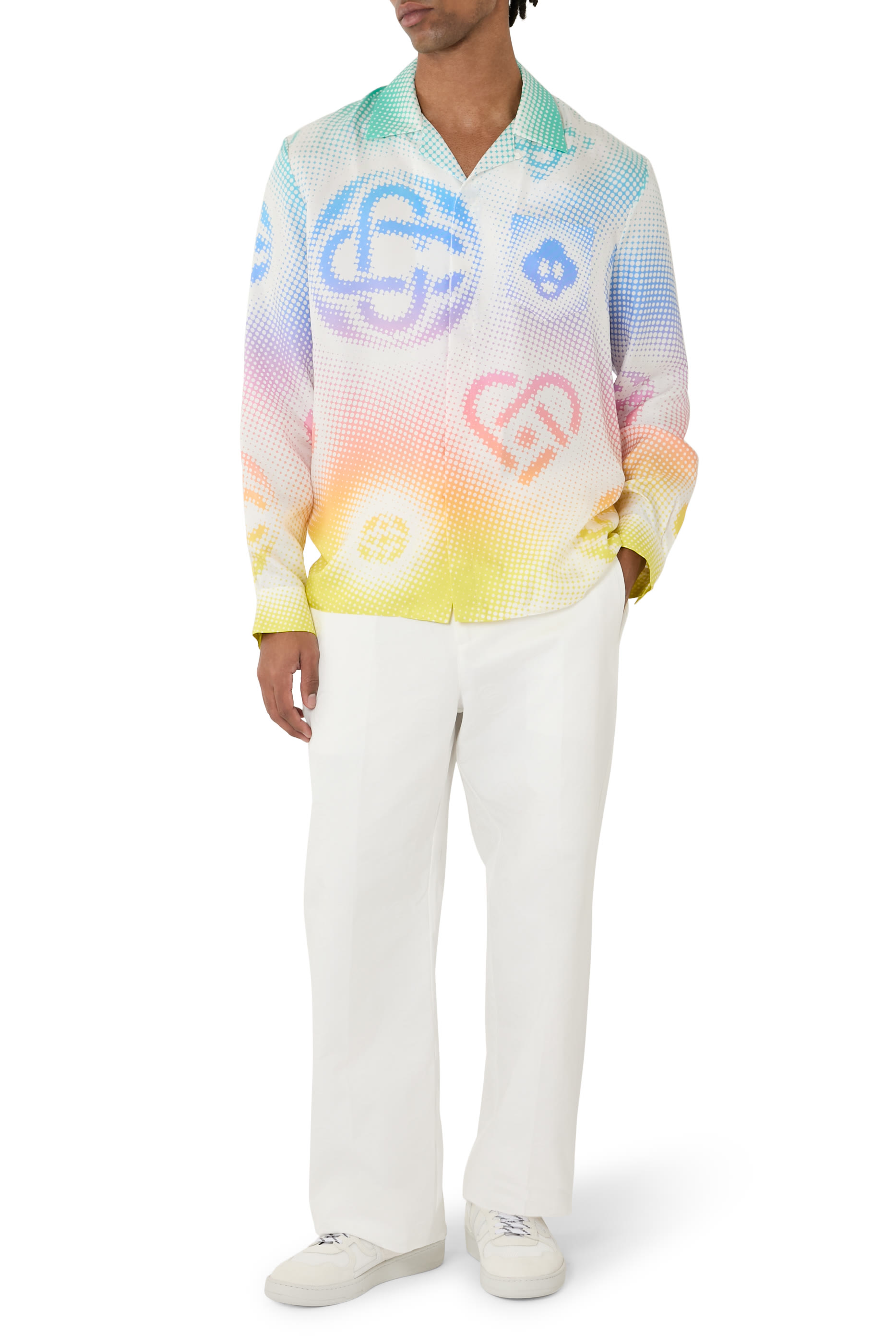 Halftone Logo Long Sleeves Silk Shirt