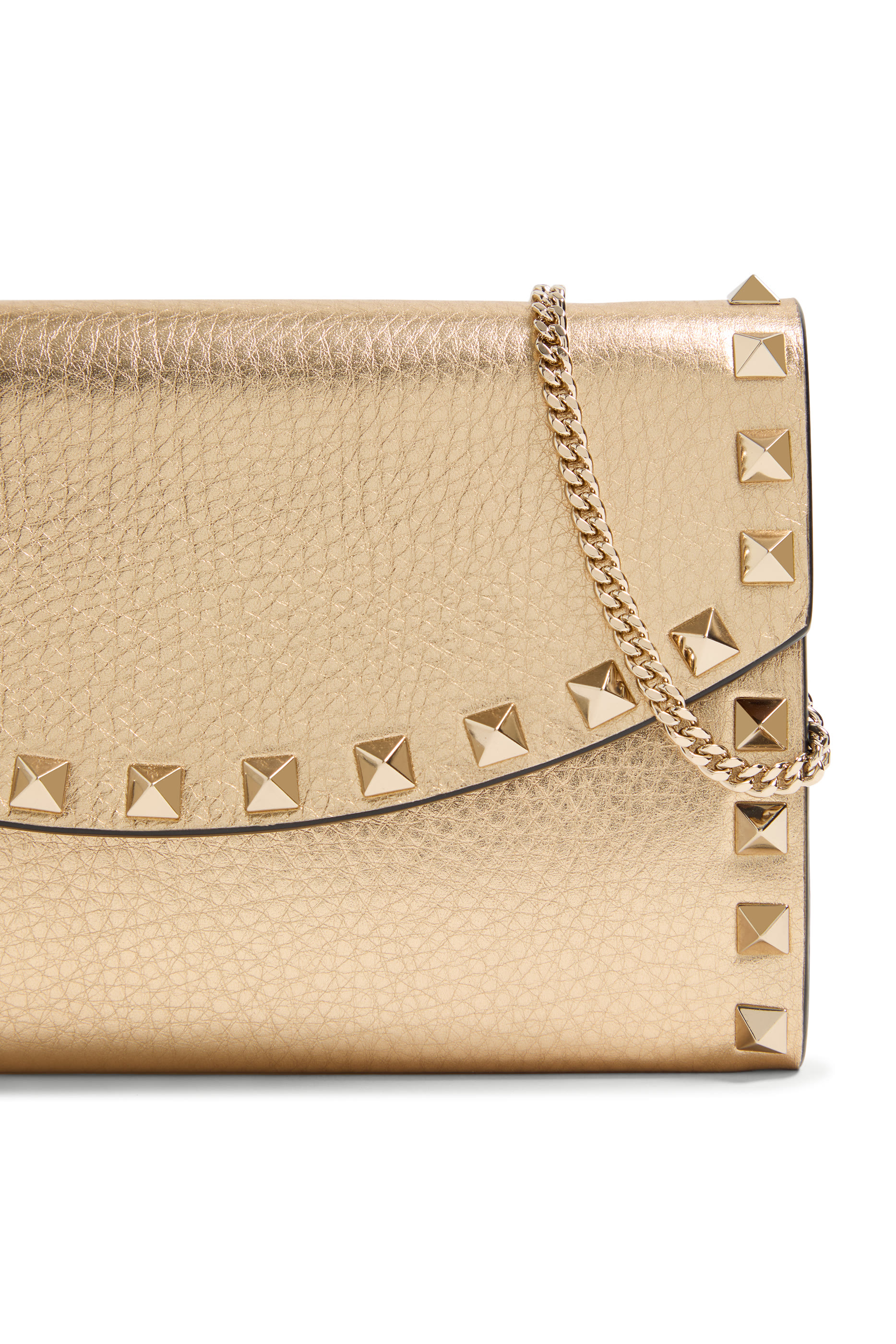 Rockstud Grainy Calfskin Wallet with Chain Strap