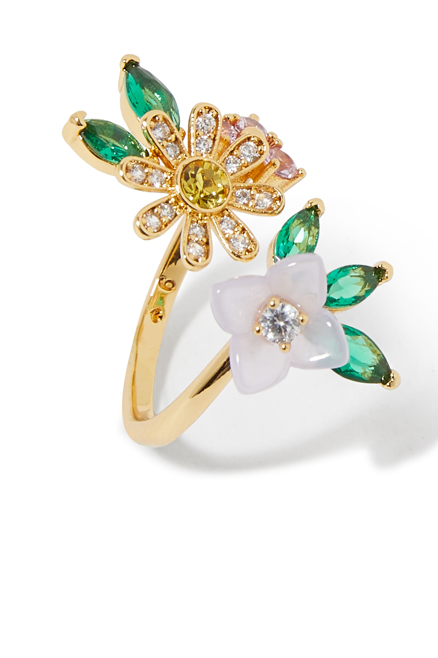 خاتم برستنج بلومز بتصميم ملفوف مرصع بأحجار زركونيا مكعبة وأحجار زجاجية رتينج ونحاس