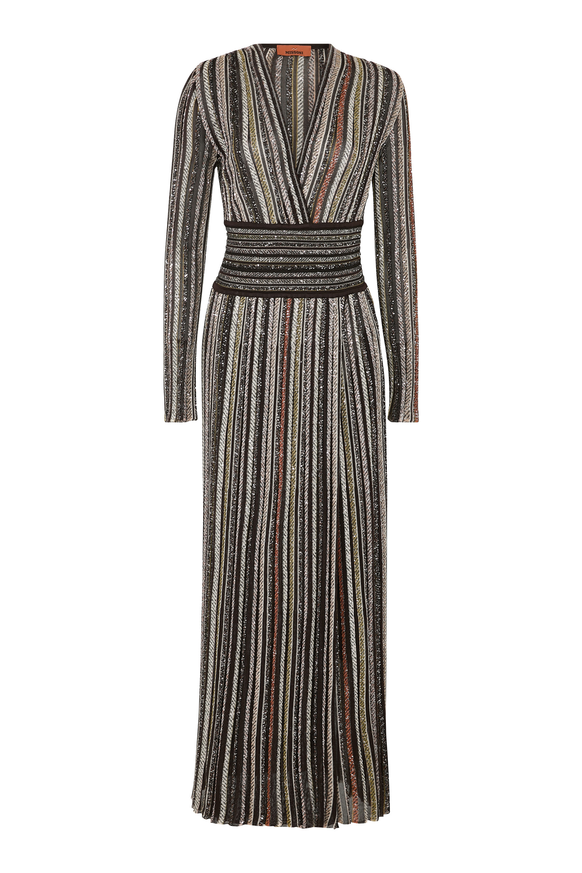 فستان طويل مخطط نسيج مطرز بالترتر