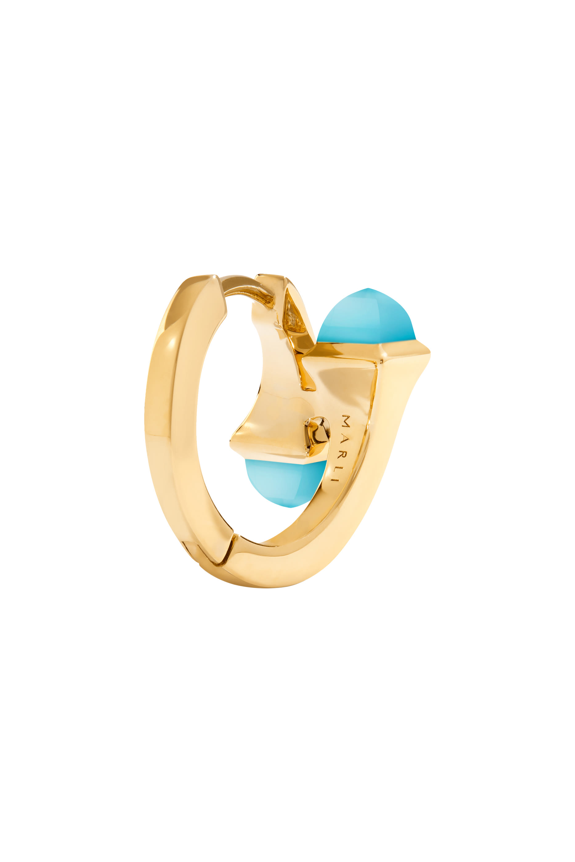 أقراط كليو هاجي مرصعة بالماس وعقيق كالسيدونى أزرق ذهب أصفر عيار 18