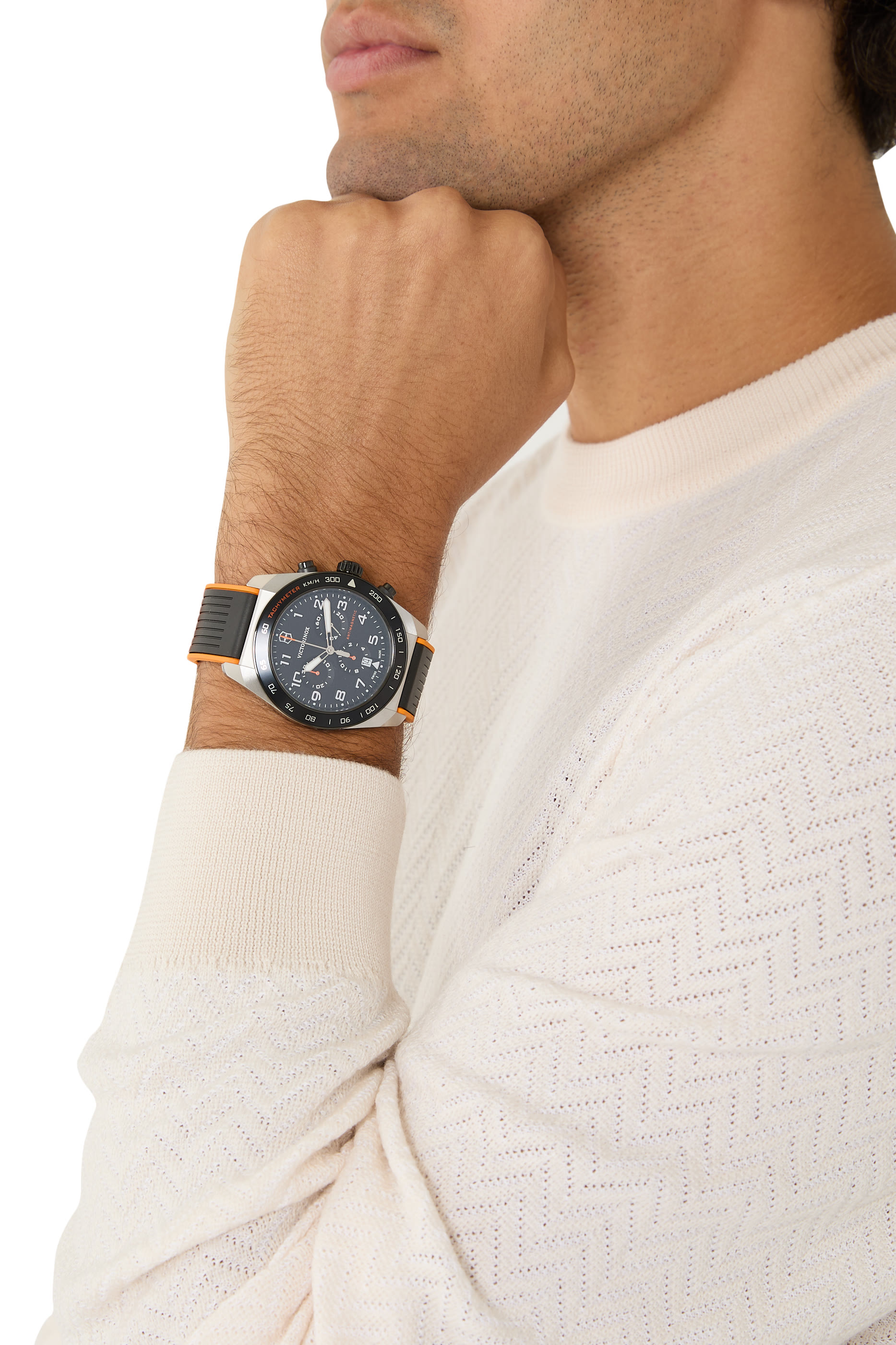 ساعة كرونوغراف سويس ارمي، ستانلس ستيل ومطاط