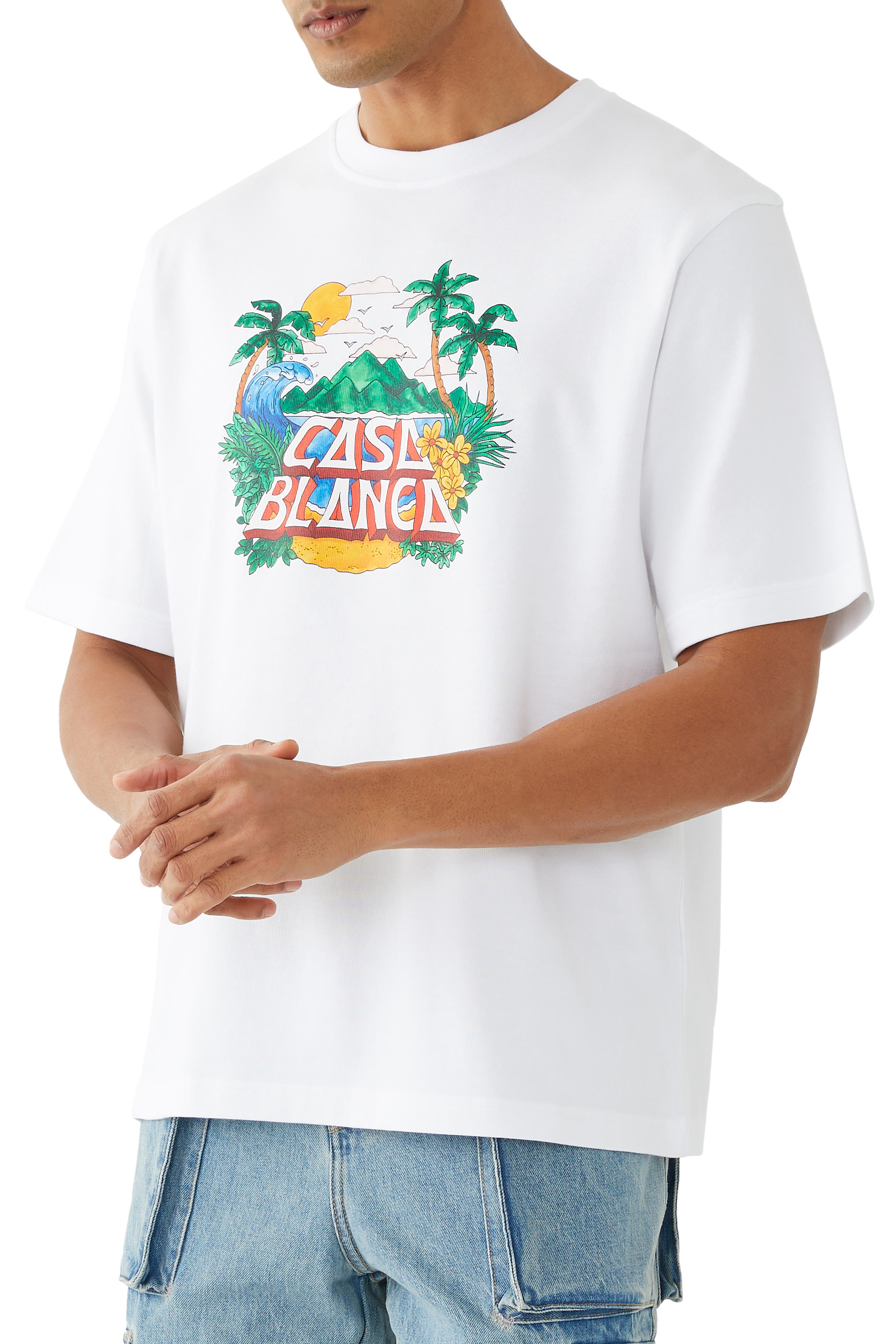 تيشيرت بطبعة أشجار نخيل وأمواج