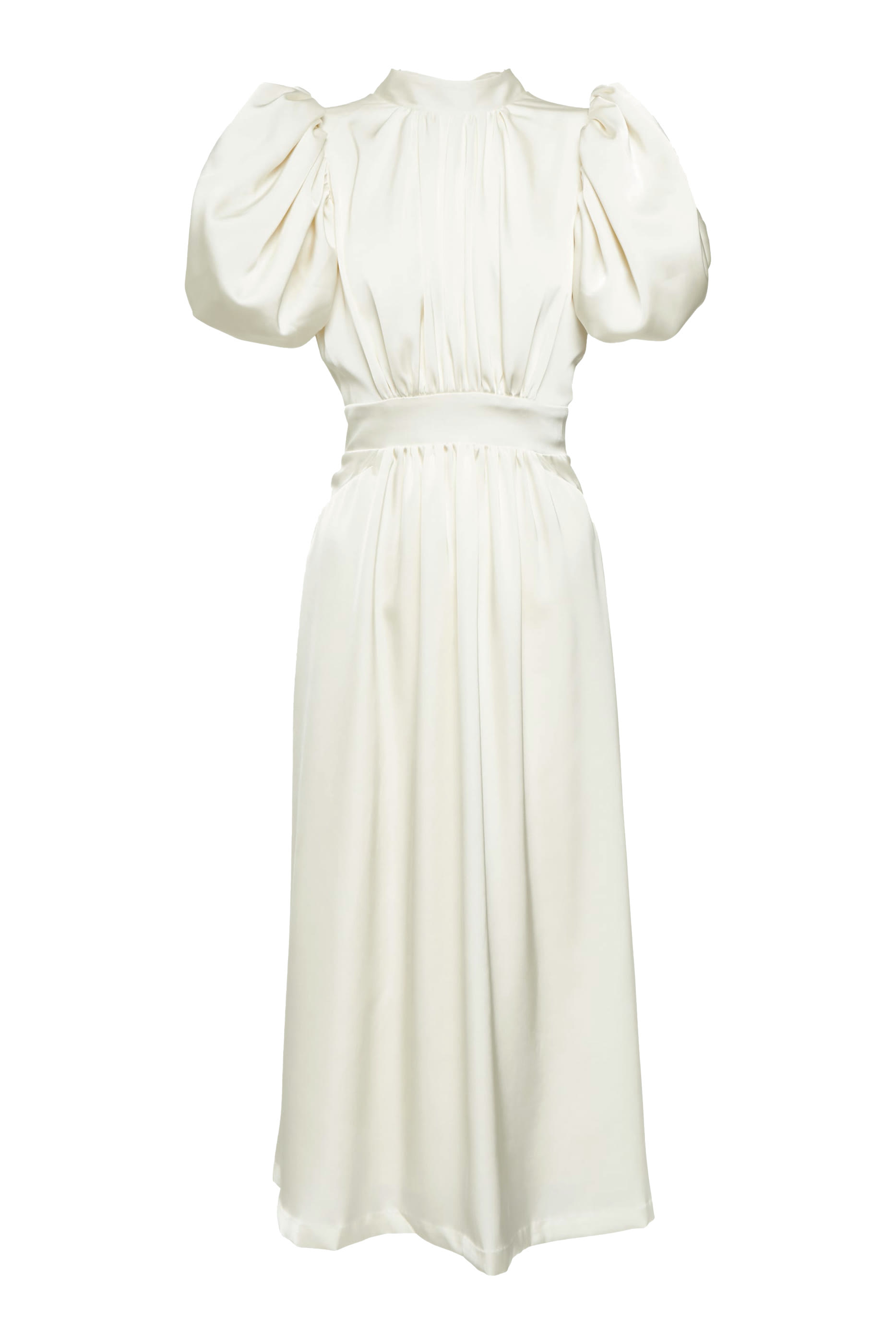 فستان متوسط الطول بأكمام منفوخة ستان