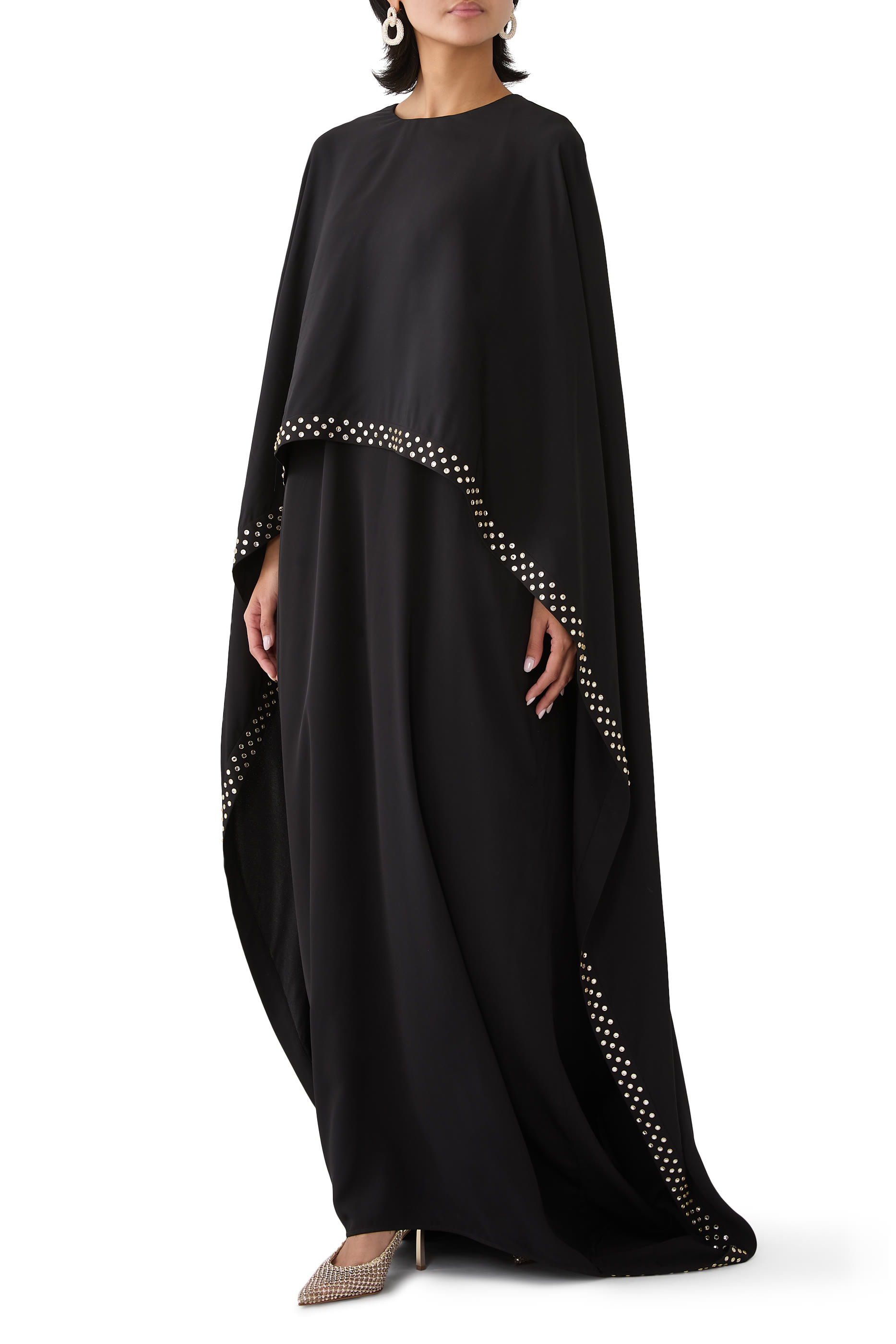 فستان سهرة بكاب مرصع بكريستال خال من الرصاص