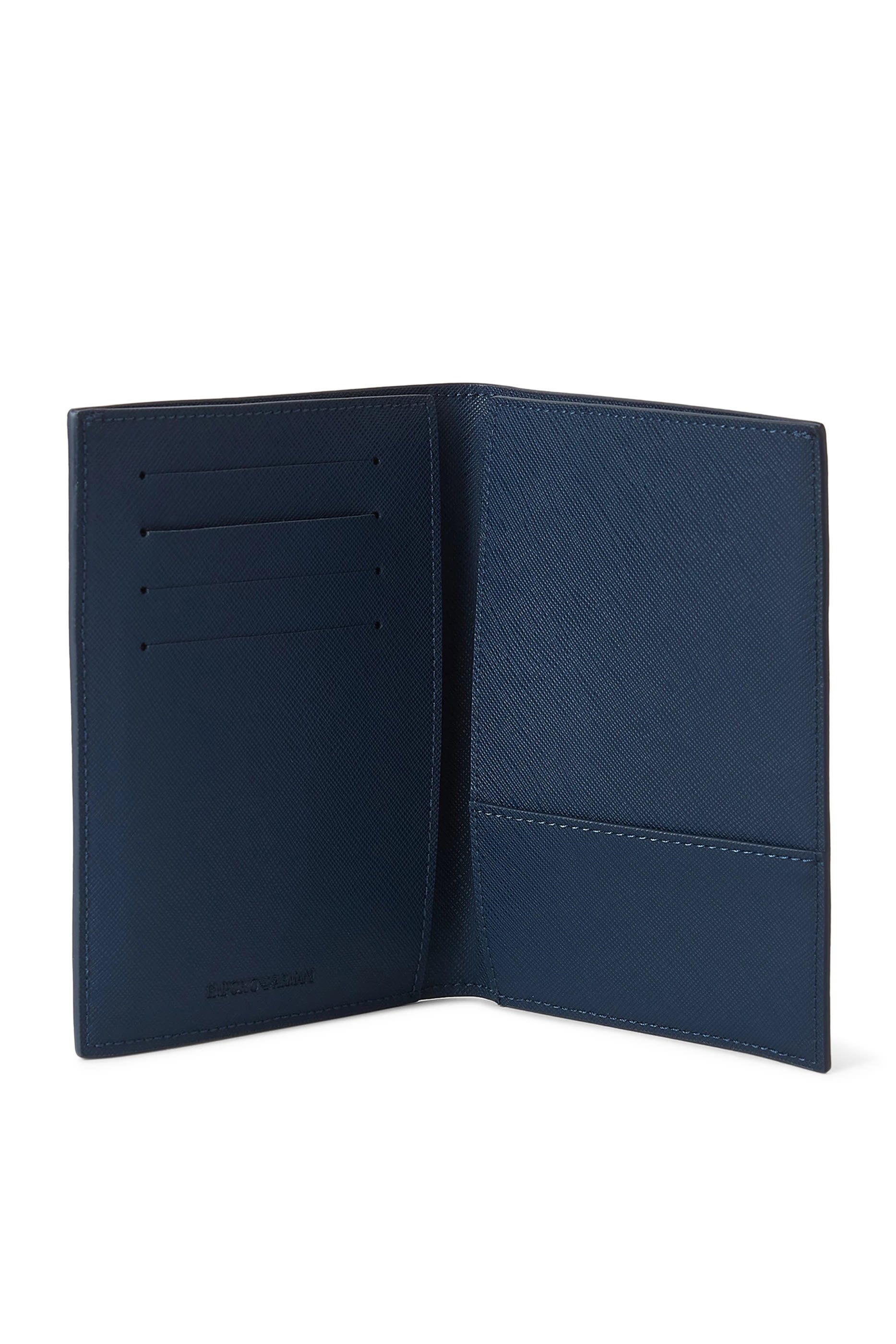 مجموعة هدية حافظة جواز سفر وشارة للحقيبة بحلية معدنية بشعار الماركة