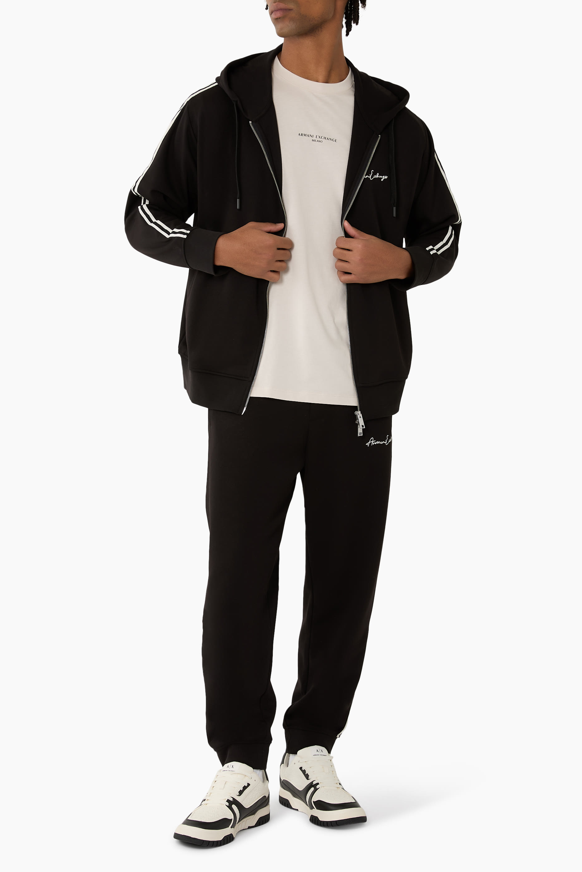 سويت شيرت بأشرطة وسحاب كامل وشعار الماركة