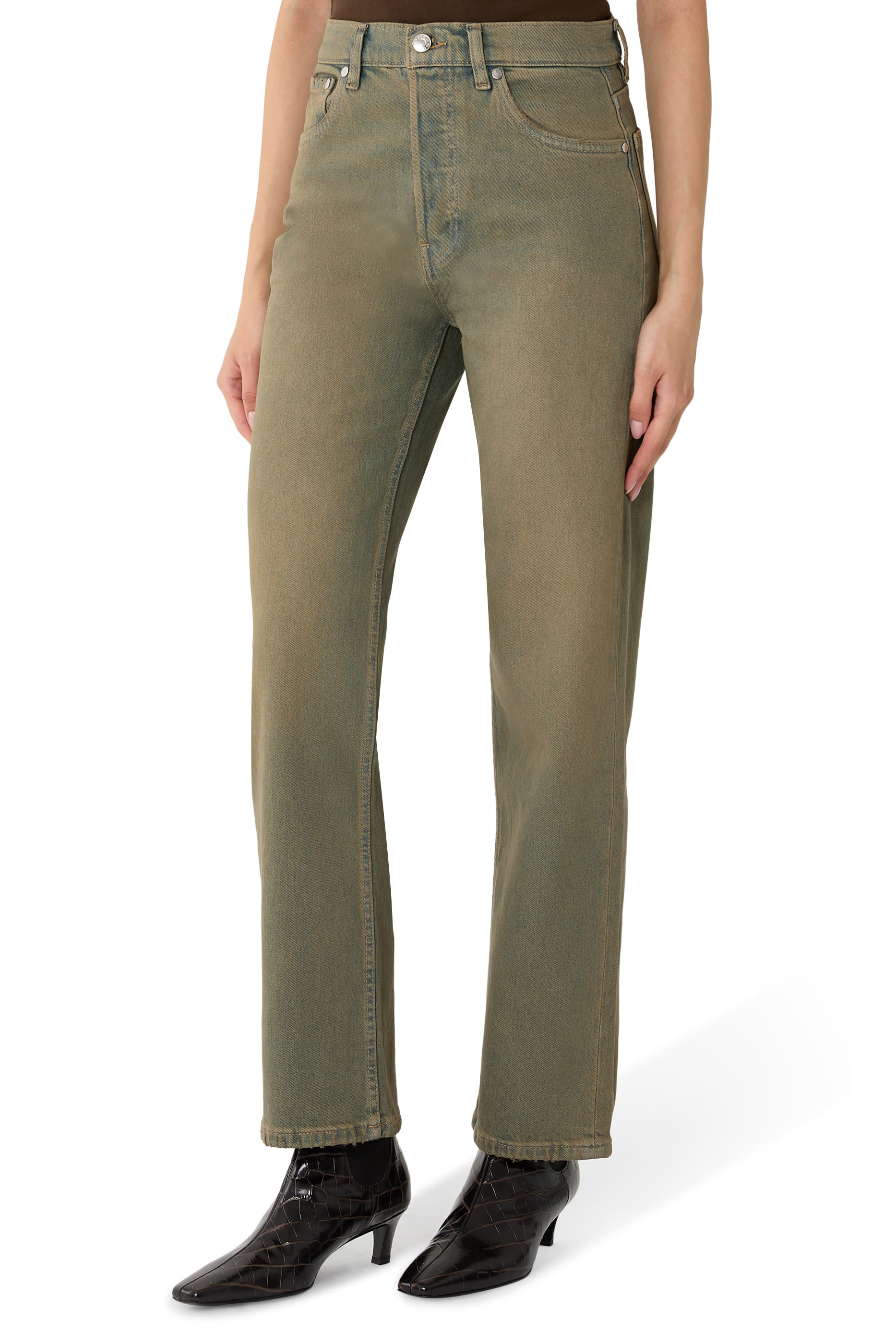 بنطال جينز بقصة مستقيمة وخصر مرتفع