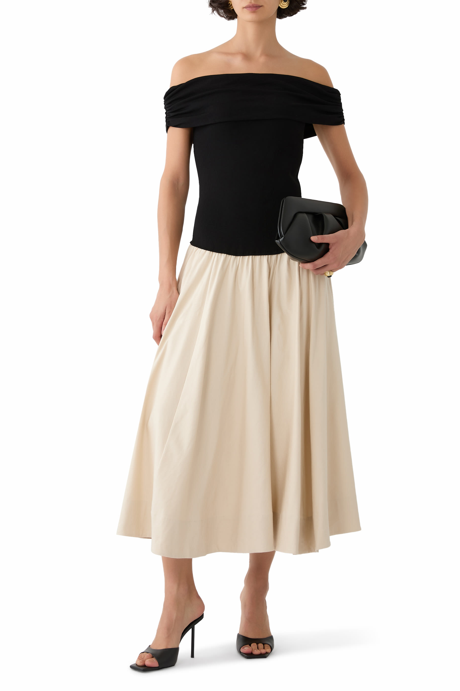 فستان أدلاين متوسط الطول كتان منسوج