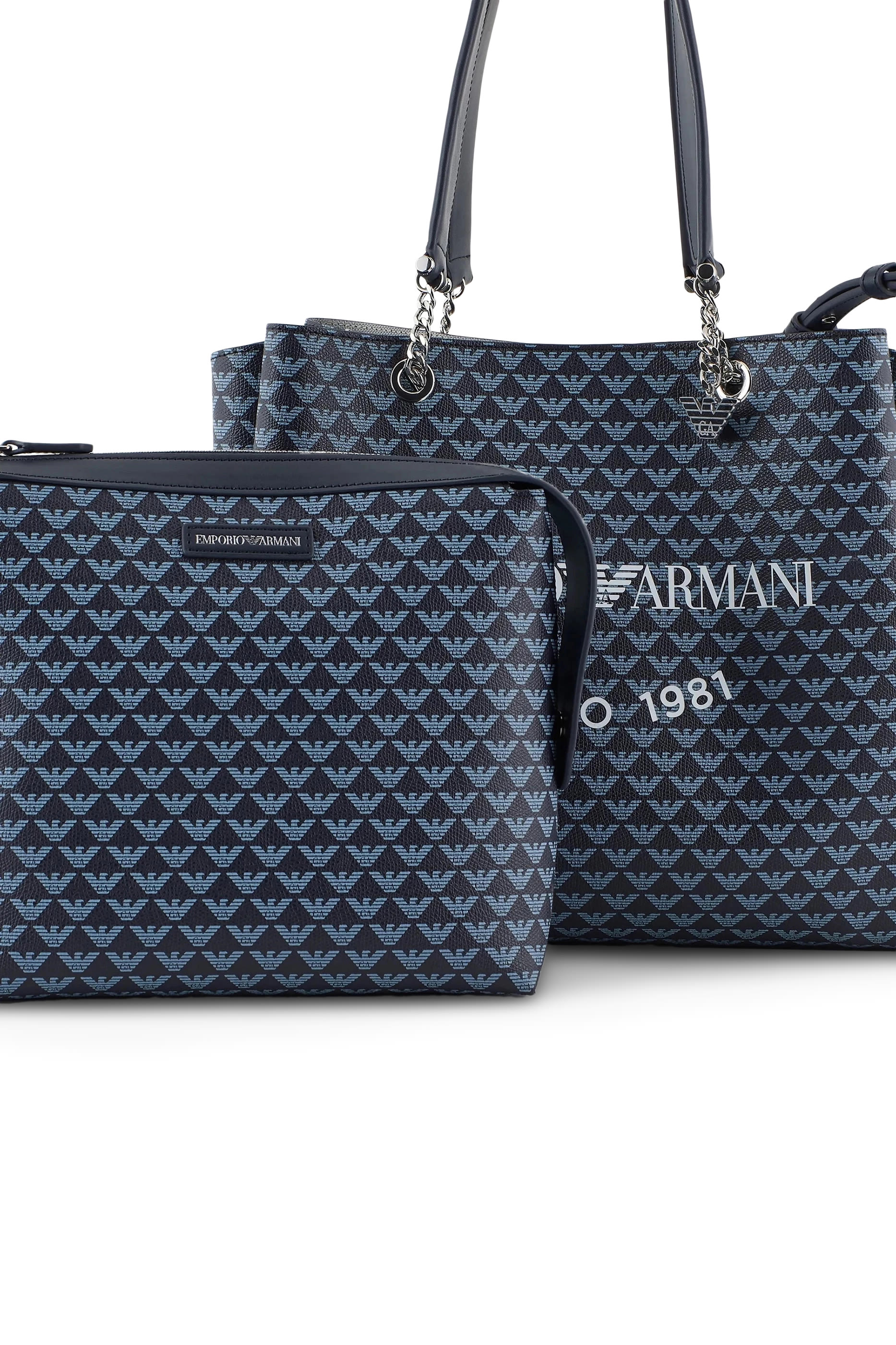 حقيبة يد مزينة كليا بنقشة شعار الماركة وحلية النسر