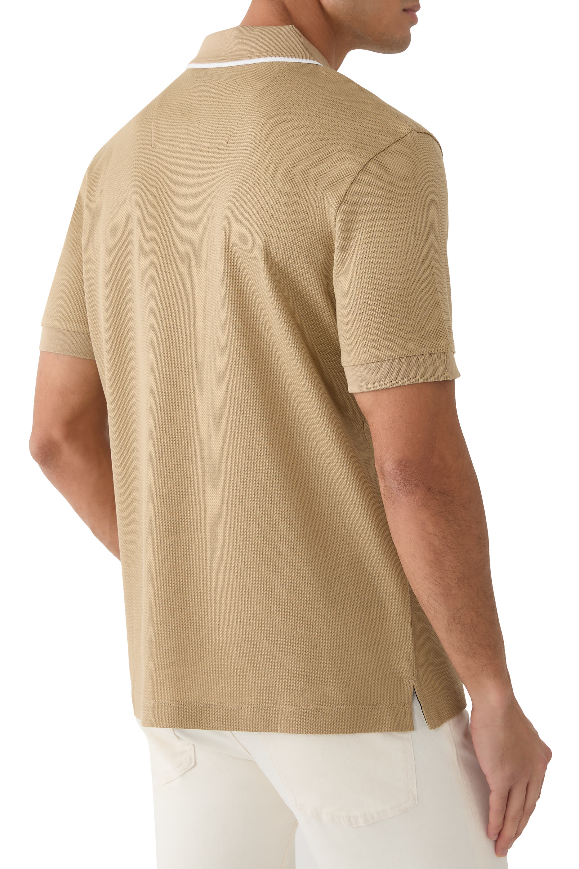 قميص بولو بسحاب قطن مضلع