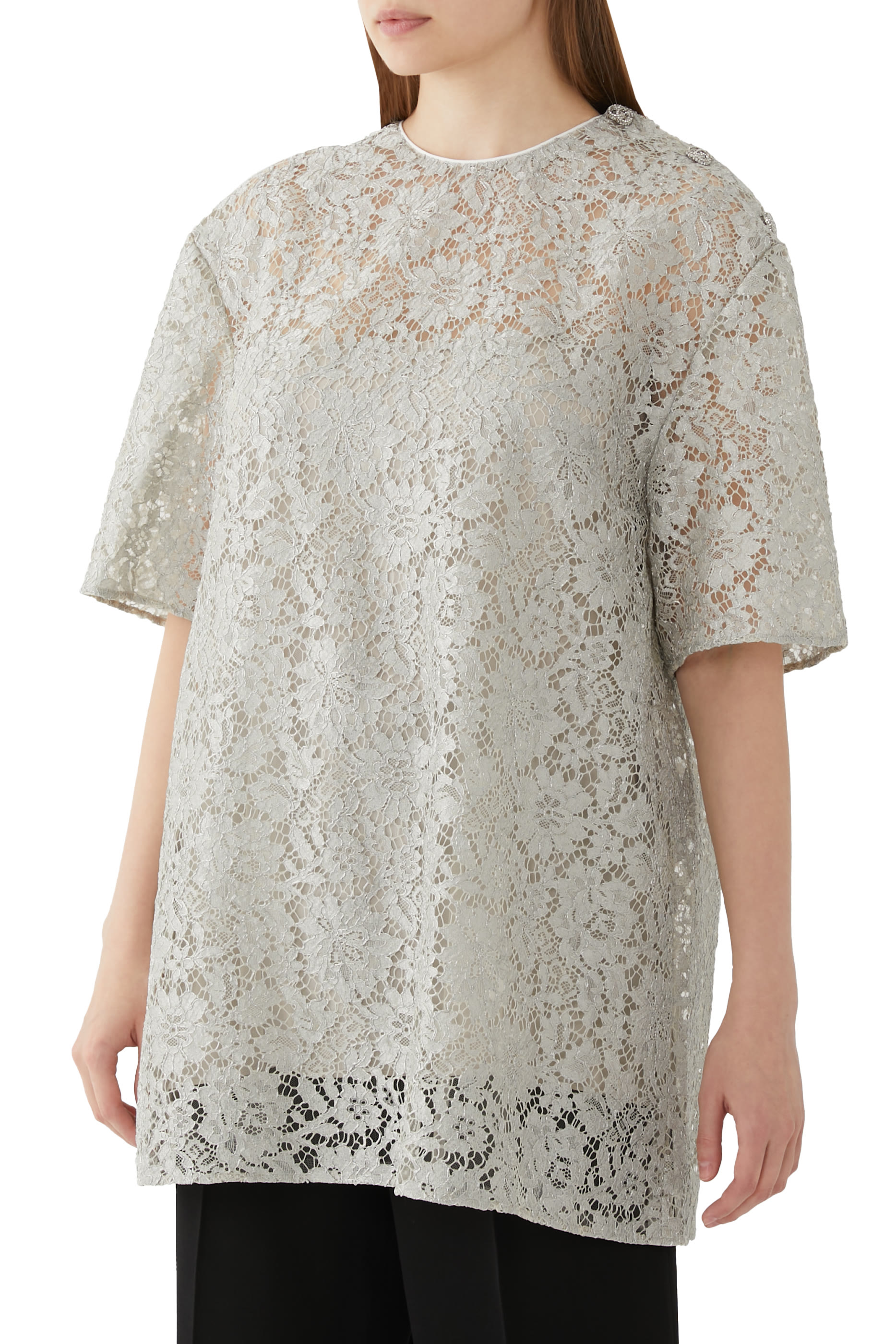 بلوزة بنقشة زهور قماش لامع