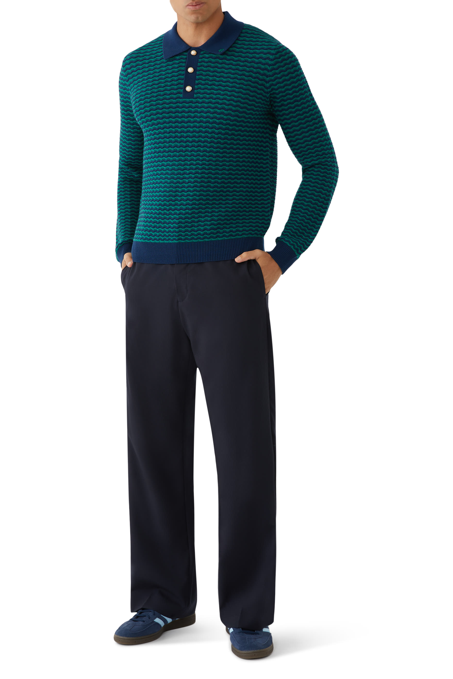 قميص بولو بنمط مموج قصير