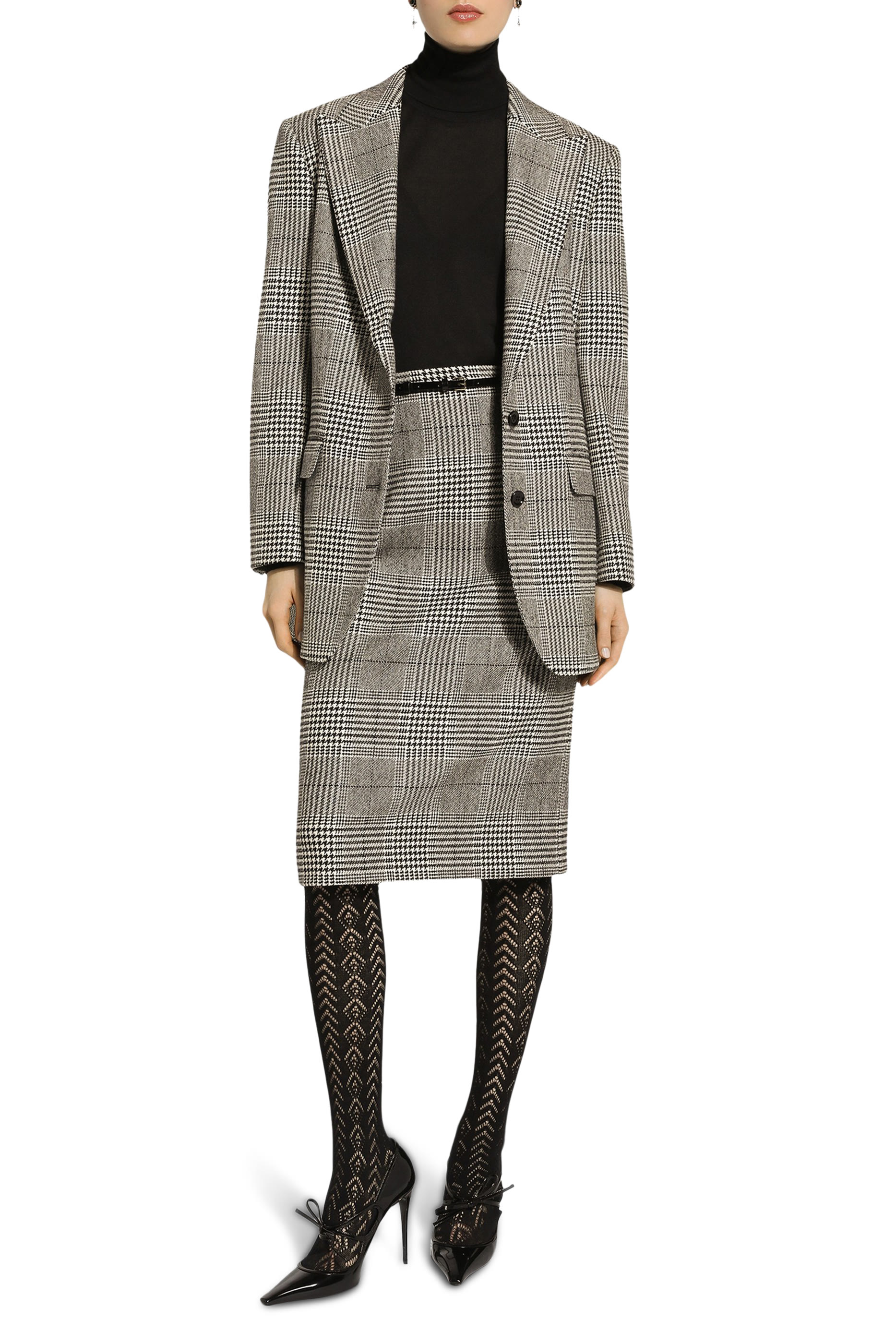 جاكيت بنقشة مربعات جلين وصف أزرار للإغلاق