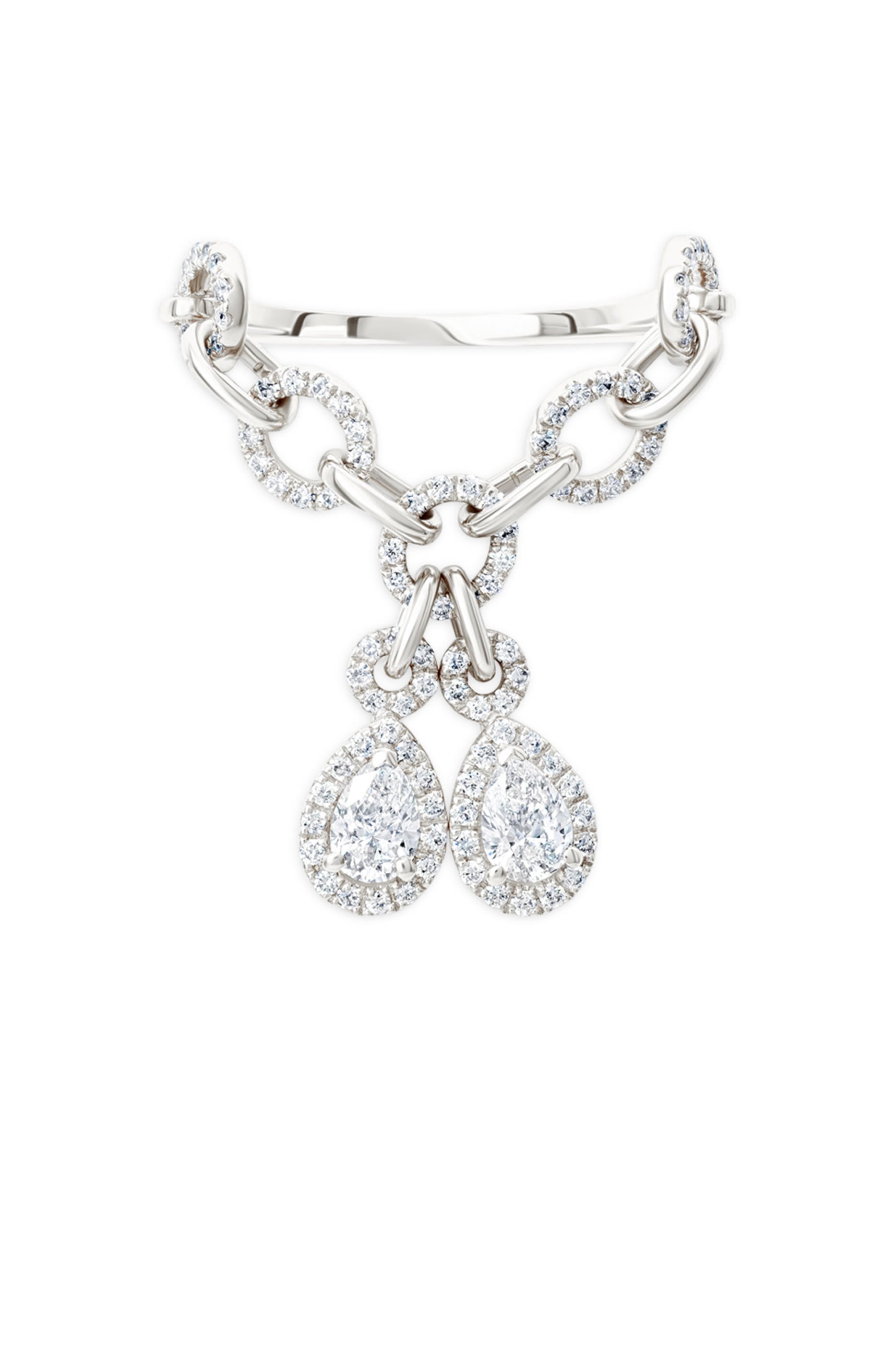 خاتم بسلسلتين مرصع بالماس، ذهب أبيض عيار 18