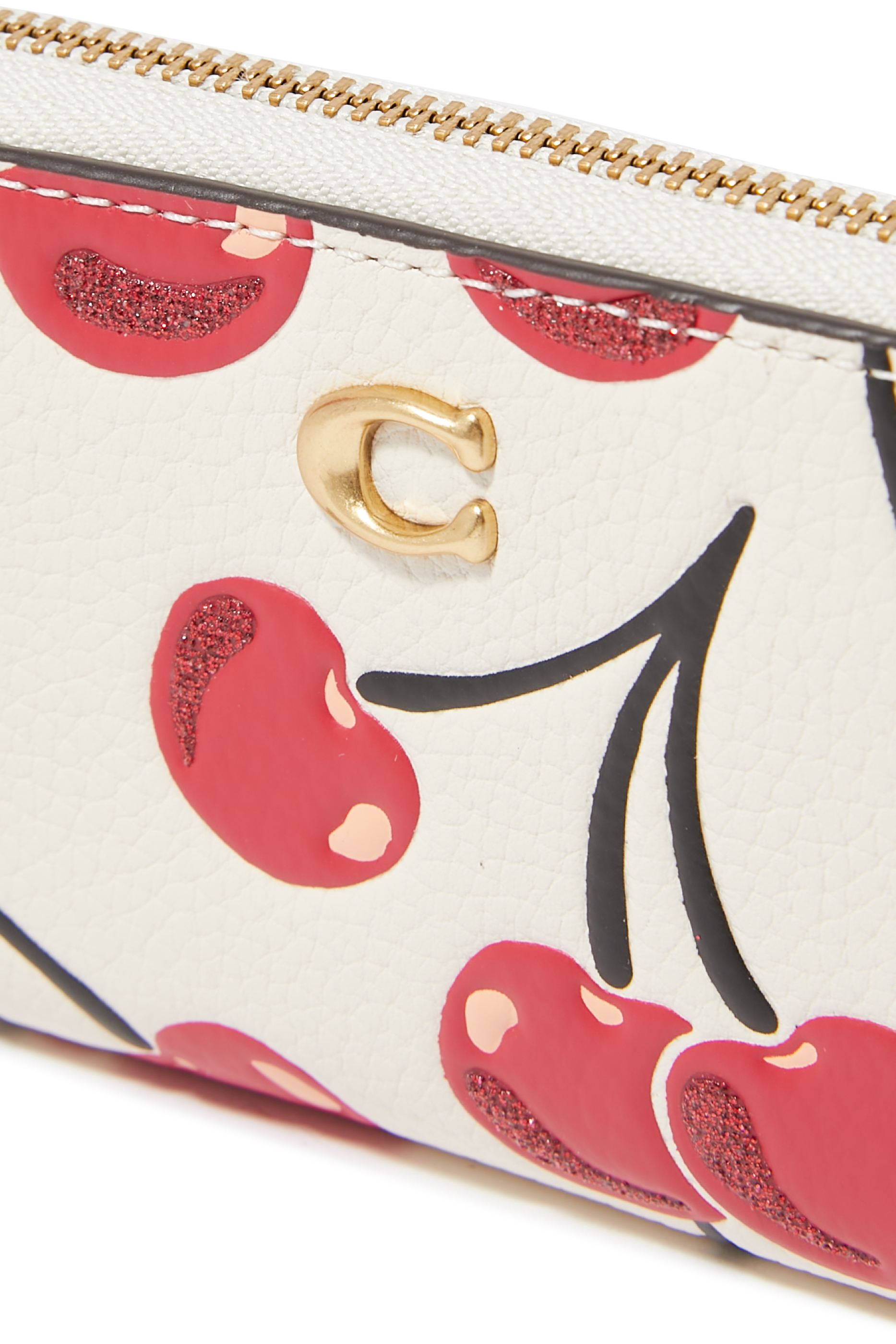 حافظة بطاقات صغيرة بطبعات كرز جلد بسحاب محيط